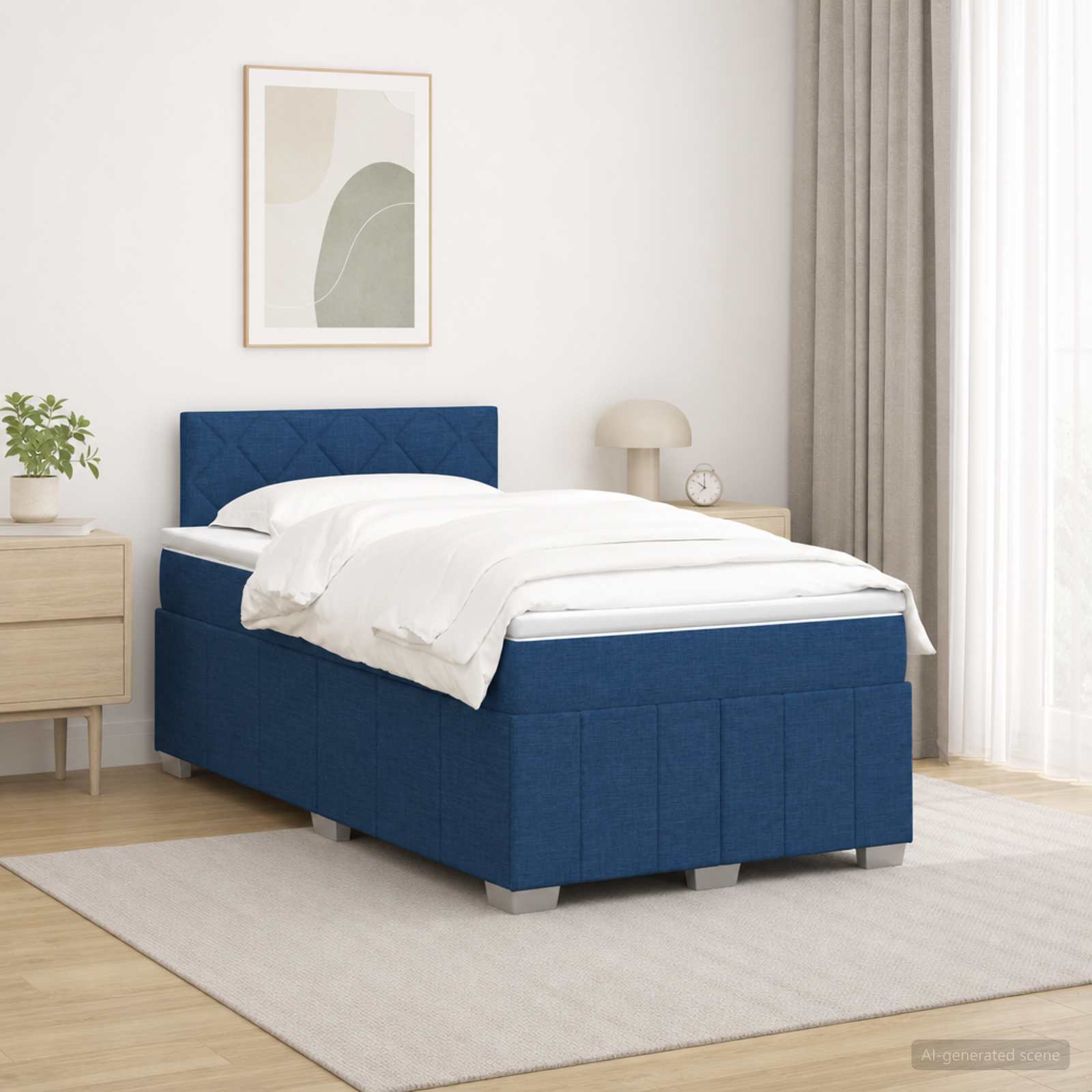 Boxspringbett mit Matratze mit Kopfteil Blau 120 x 200 cm Stoff