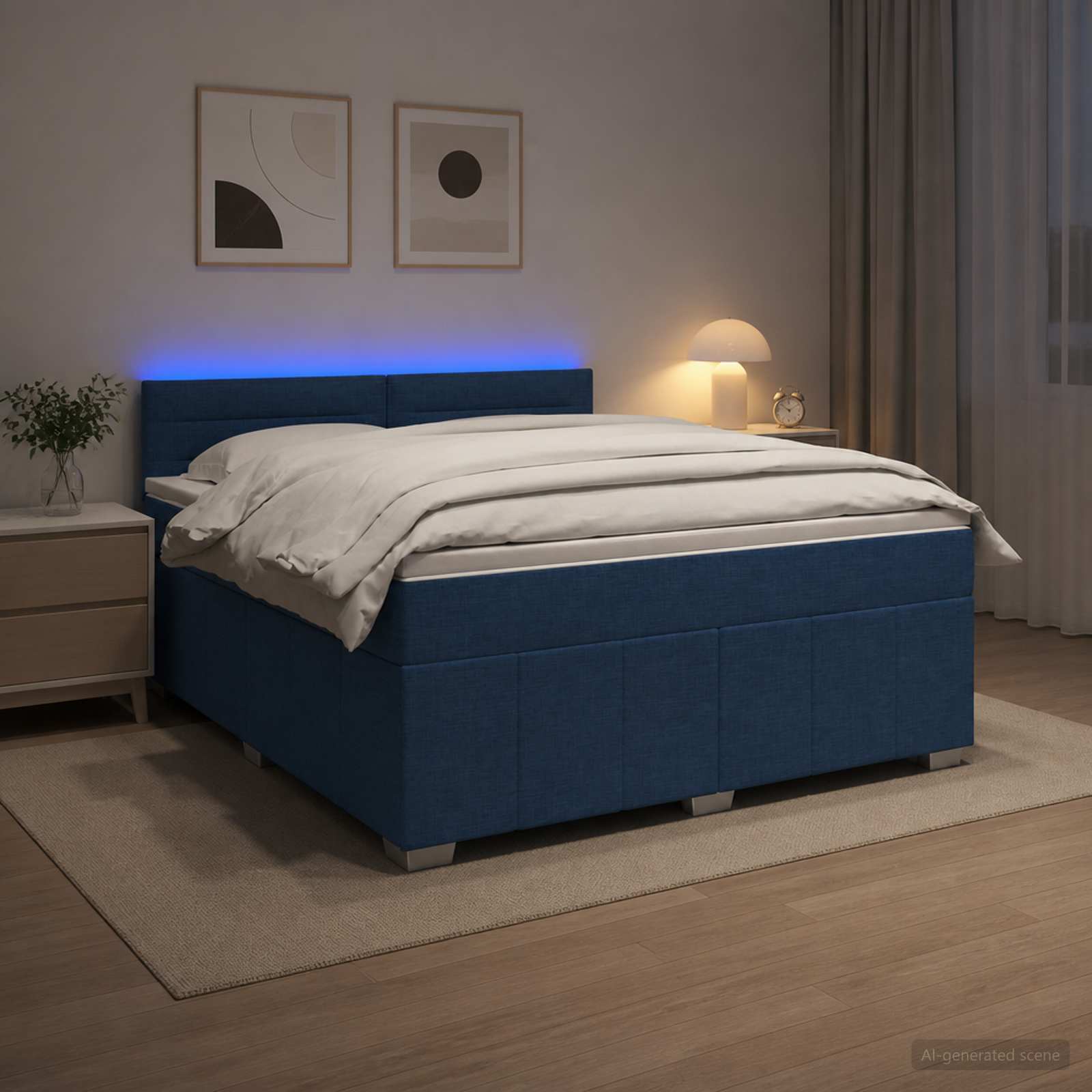 Boxspringbett mit Matratze mit Kopfteil Blau 160 x 200 cm Stoff