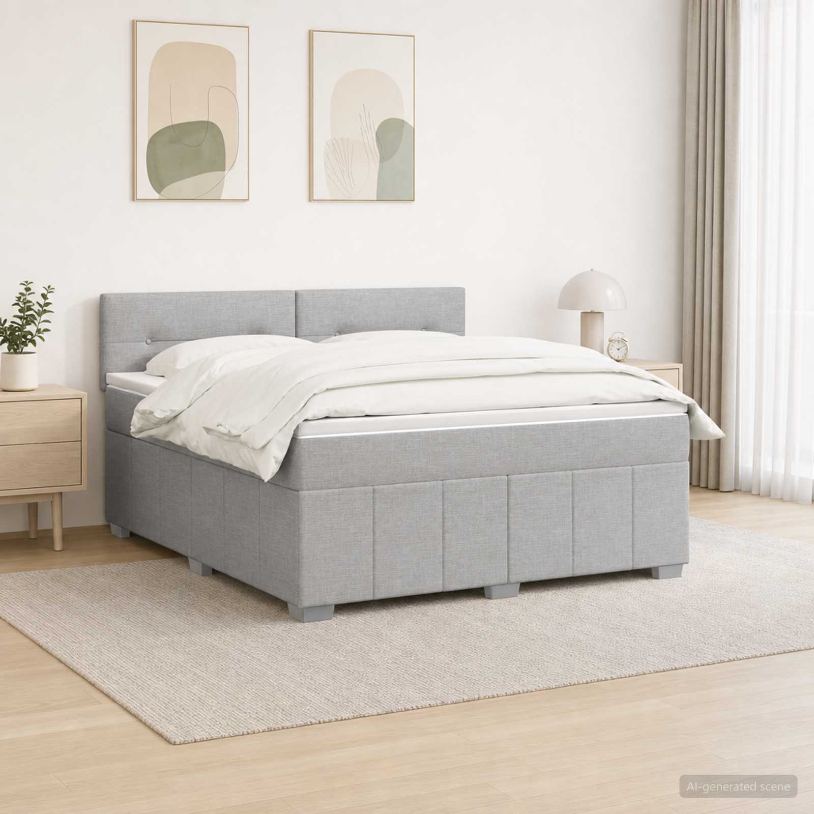 Boxspringbett mit Matratze Hellgrau 160 x 200 cm Stoff