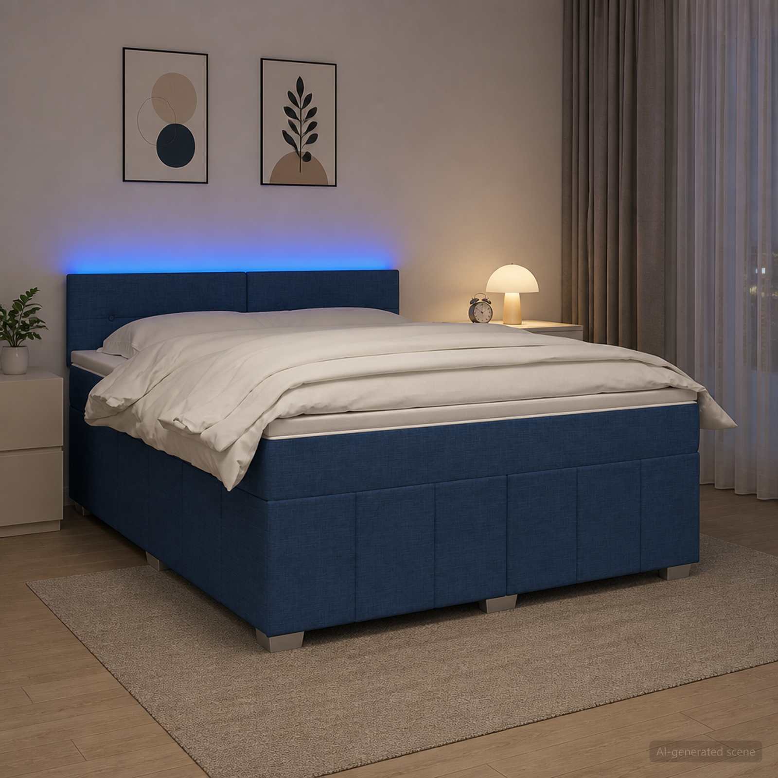 Boxspringbett mit Matratze mit Kopfteil Blau 140 x 200 cm Stoff
