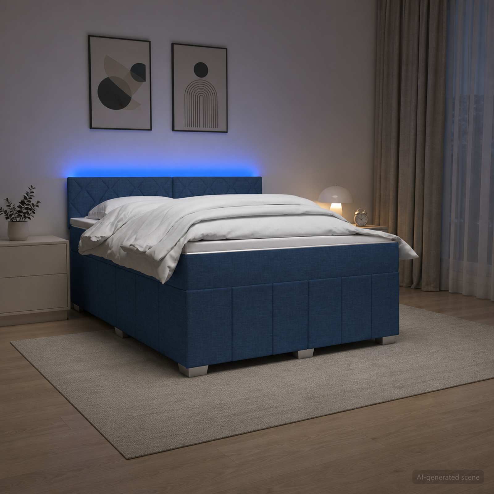 Boxspringbett mit Matratze mit Kopfteil Blau 160 x 200 cm Stoff