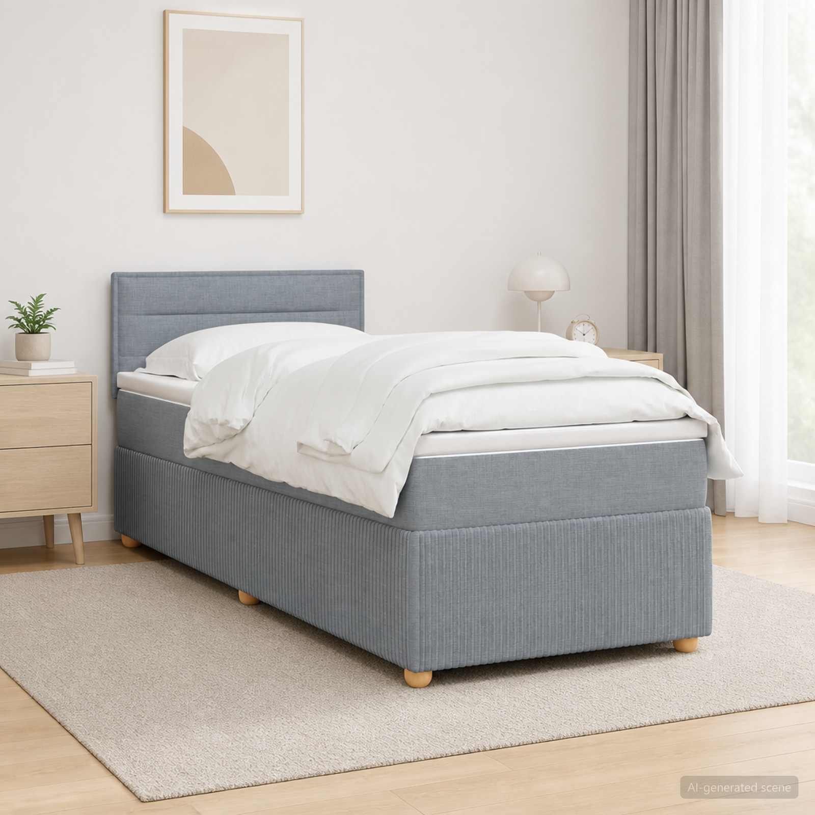 Boxspringbett mit Matratze Hellgrau 80 x 200 cm Stoff