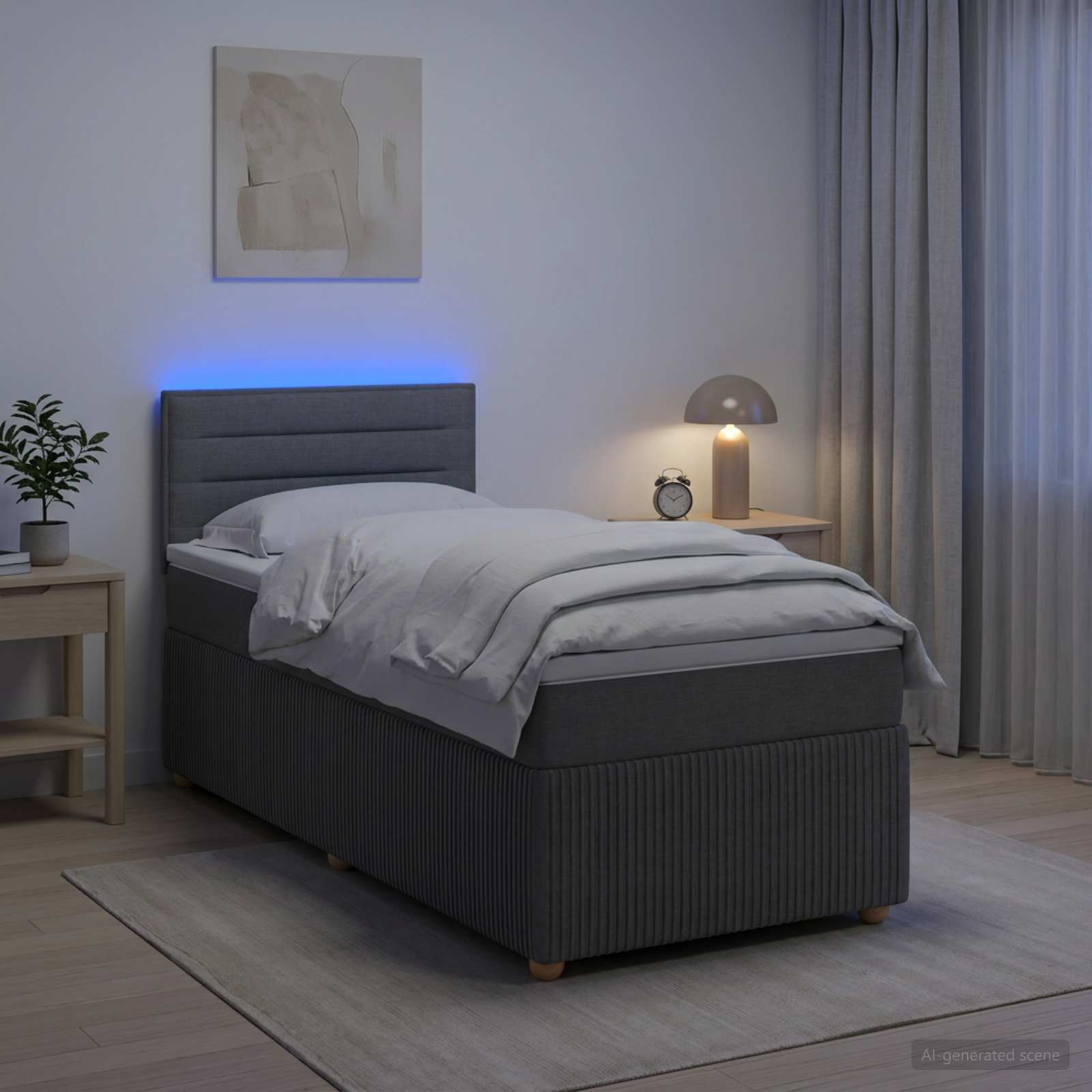 Boxspringbett mit Matratze Dunkelgrau 90 x 200 cm Stoff