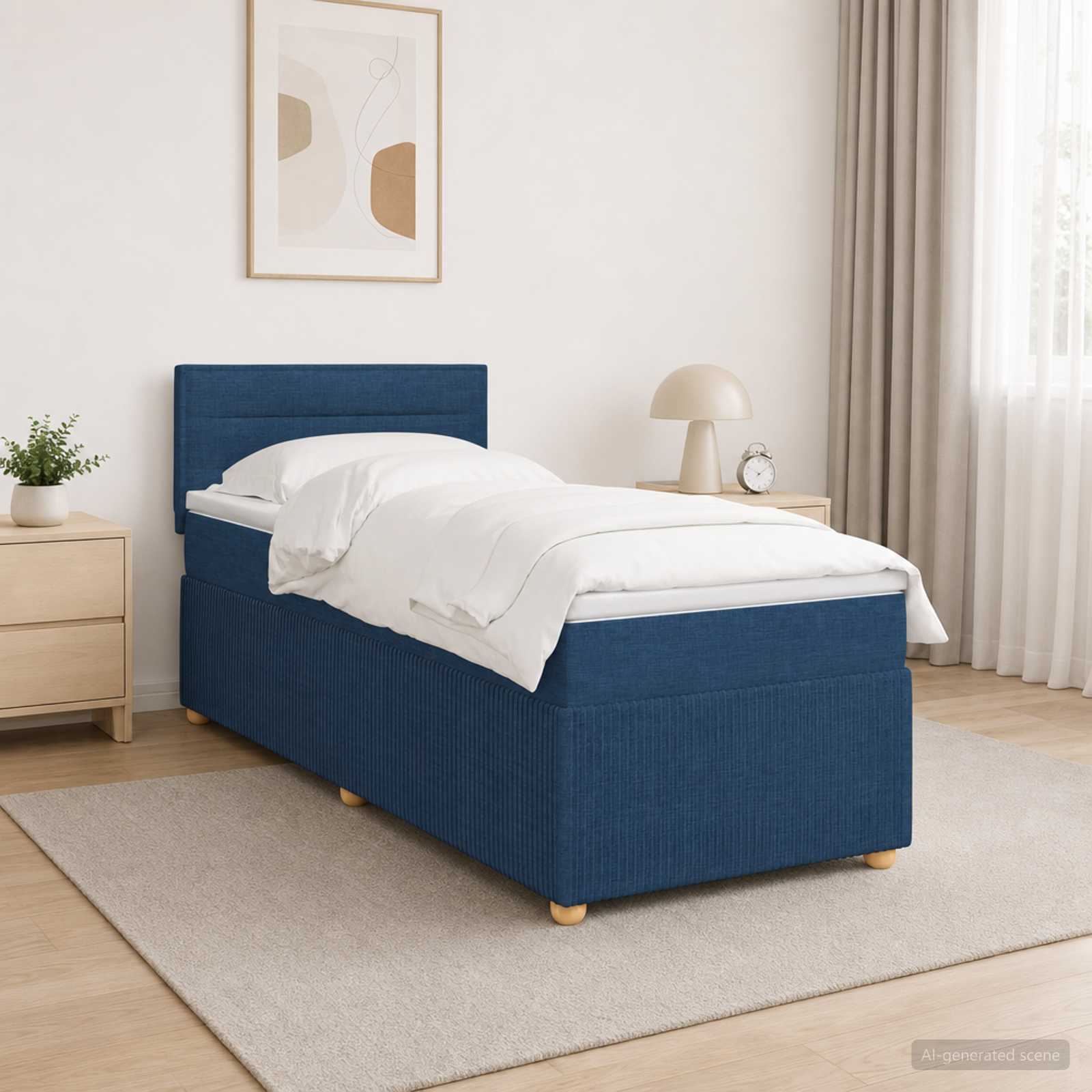 Boxspringbett mit Matratze mit Kopfteil Blau 100 x 200 cm Stoff