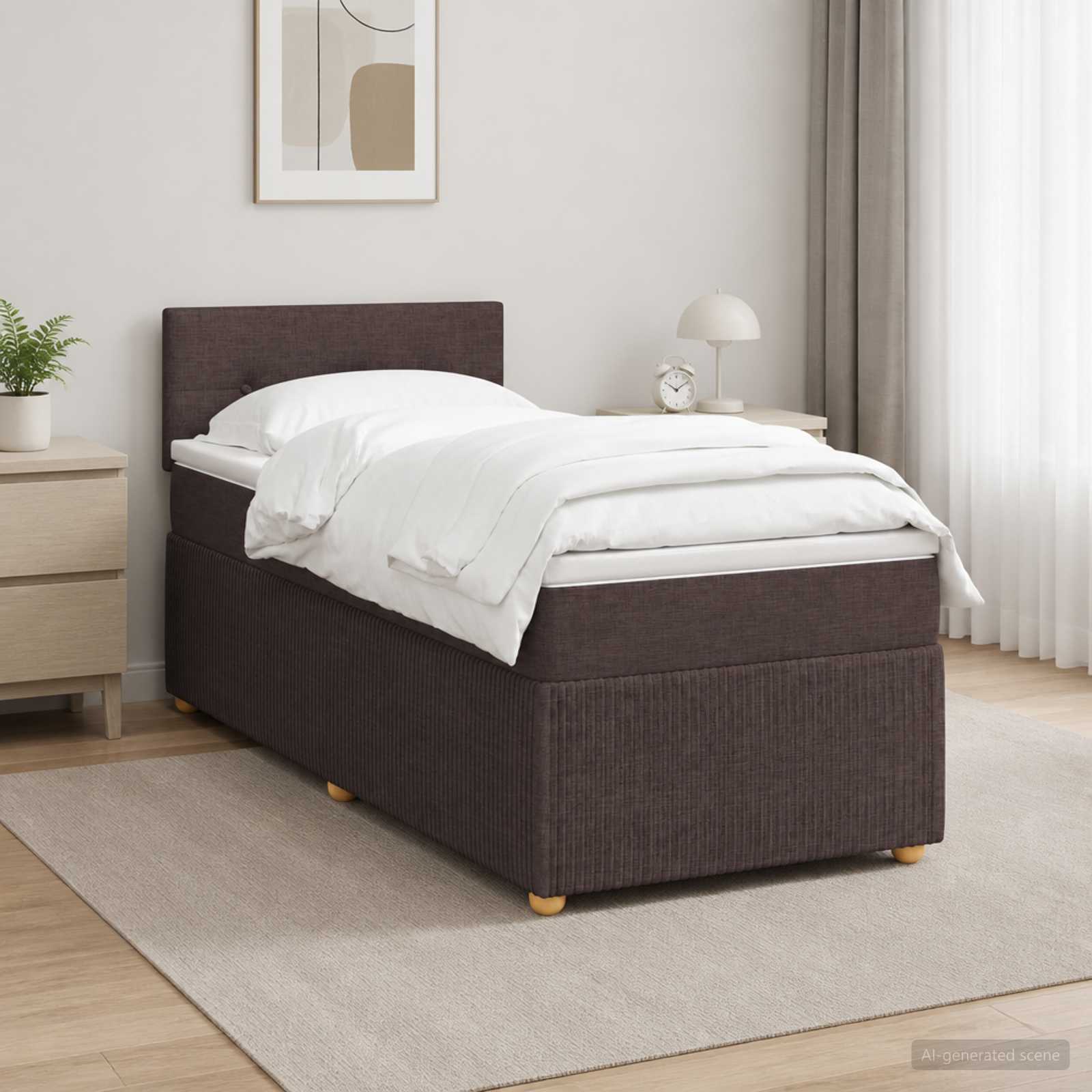 Boxspringbett mit Matratze Dunkelbraun 100 x 200 cm Stoff