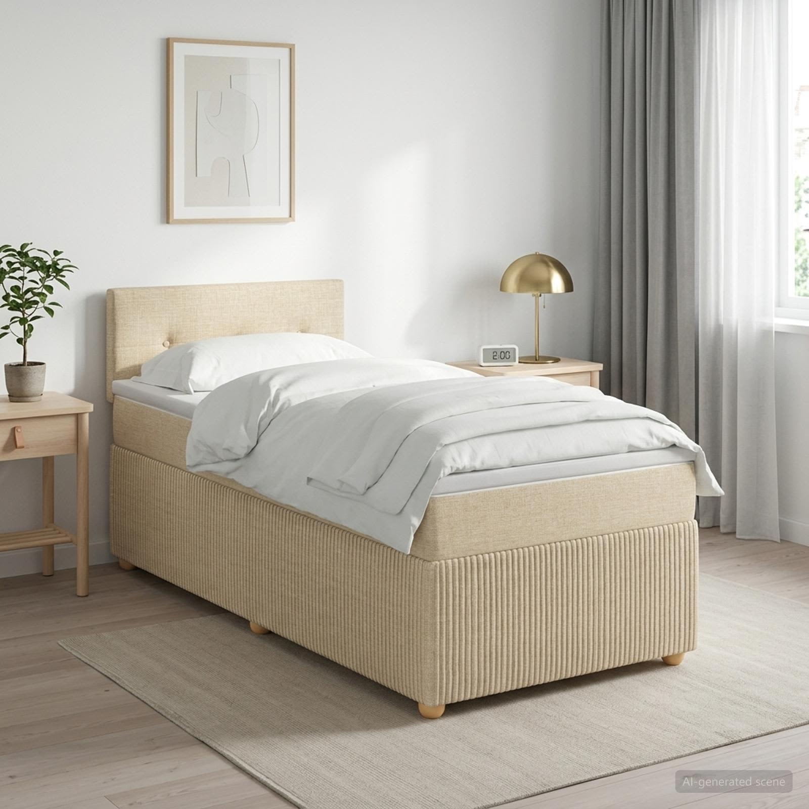 Boxspringbett mit Matratze mit Kopfteil Creme 80 x 200 cm Stoff