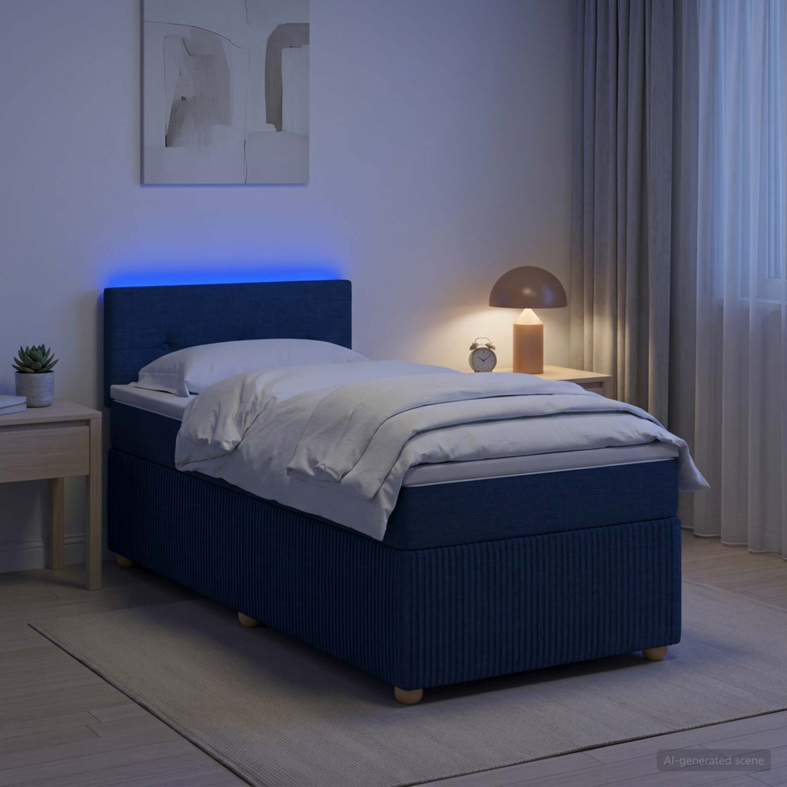 Boxspringbett mit Matratze mit Kopfteil Blau 80 x 200 cm Stoff