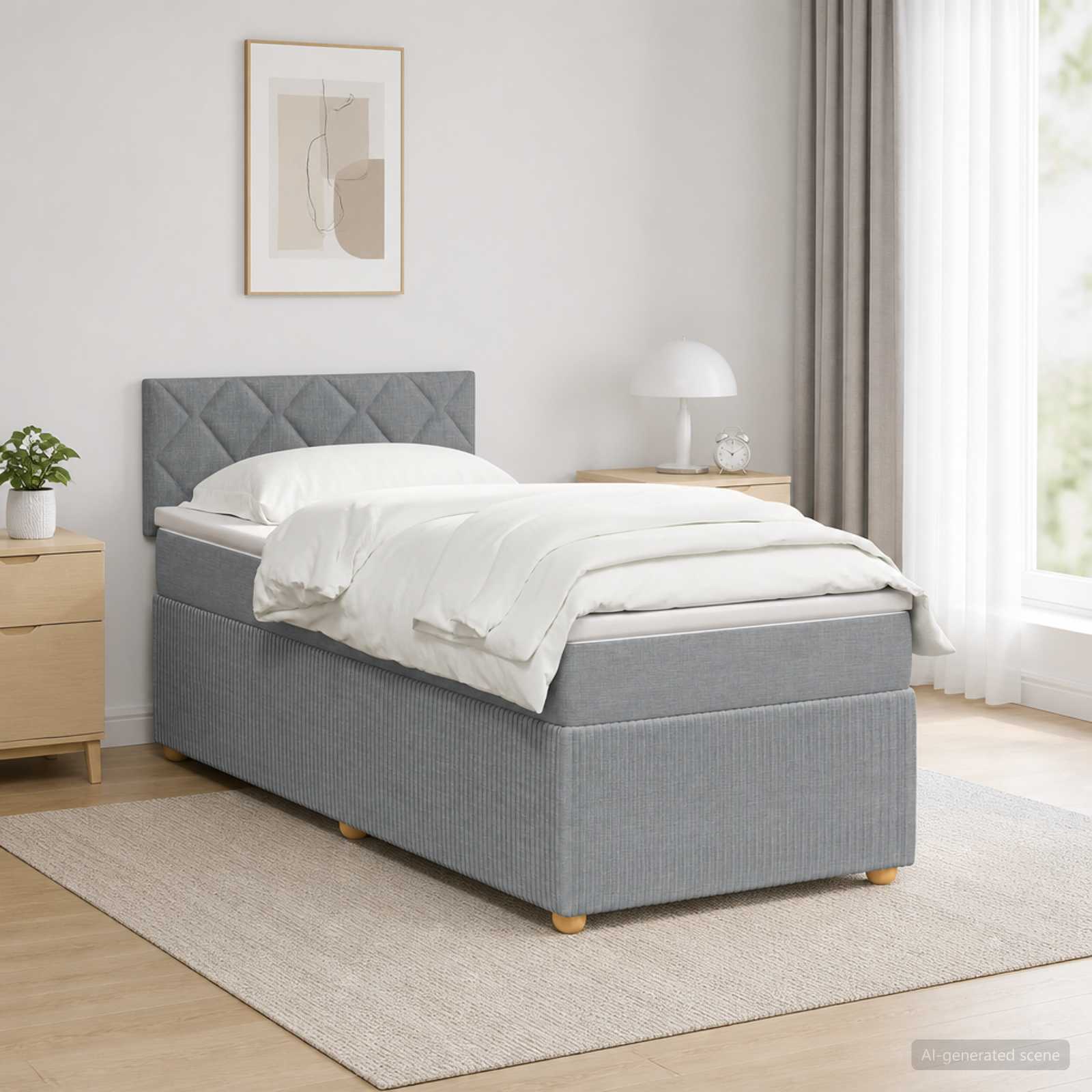 Boxspringbett mit Matratze Hellgrau 100 x 200 cm Stoff