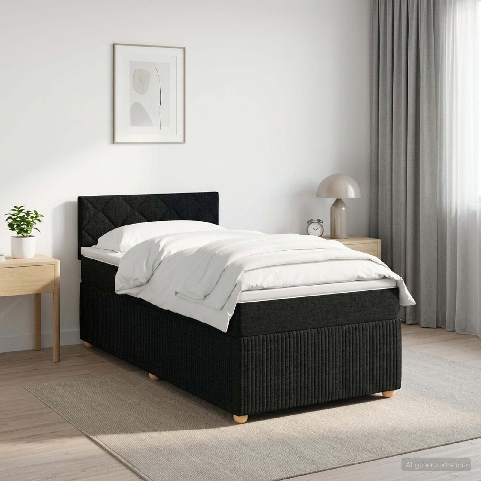 Boxspringbett mit Matratze Schwarz 90 x 190 cm Stoff