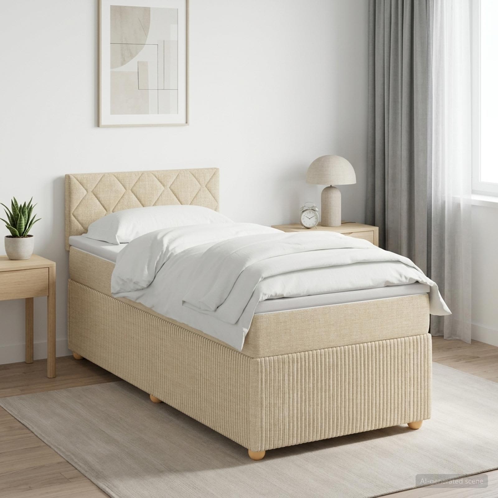 Boxspringbett mit Matratze mit Kopfteil Creme 80 x 200 cm Stoff