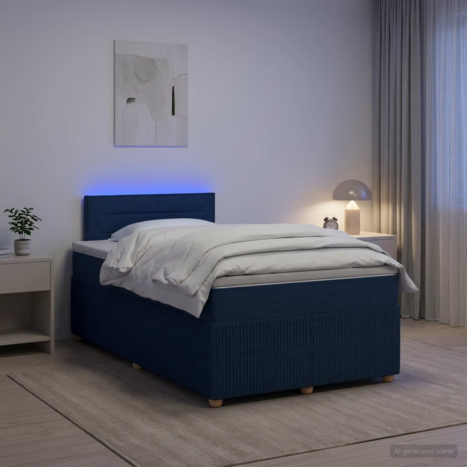 Boxspringbett mit Matratze mit Kopfteil Blau 120 x 190 cm Stoff