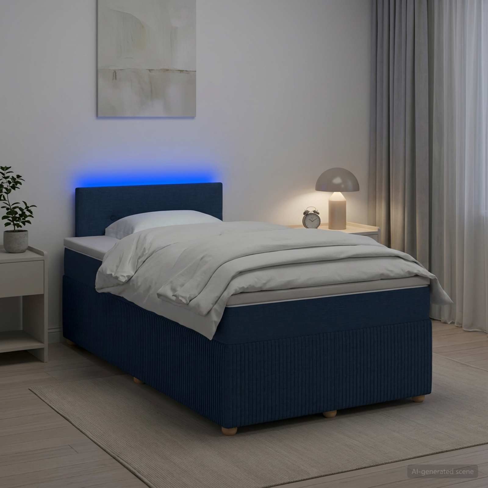 Boxspringbett mit Matratze mit Kopfteil Blau 120 x 200 cm Stoff