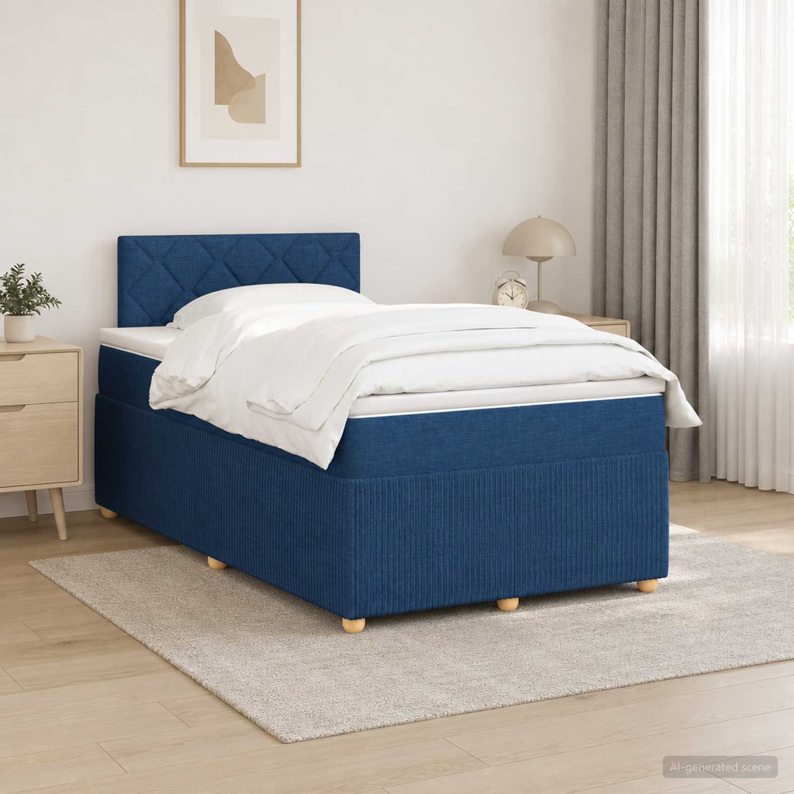 Boxspringbett mit Matratze mit Kopfteil Blau 120 x 190 cm Stoff