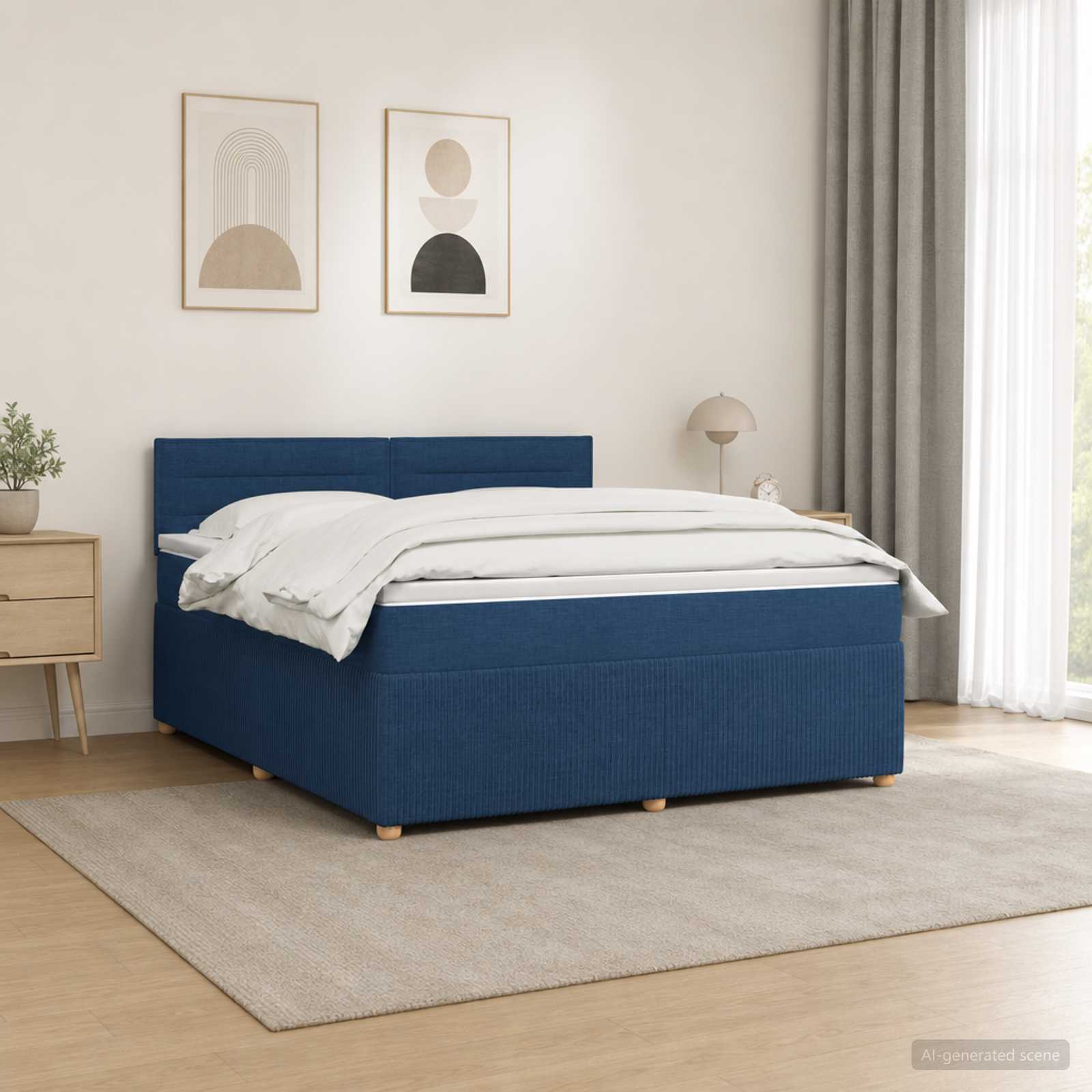 Boxspringbett mit Matratze mit Kopfteil Blau 140 x 200 cm Stoff