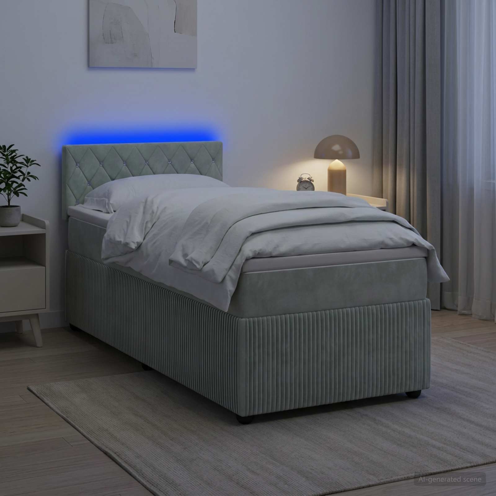 Boxspringbett mit Matratze Hellgrau 90 x 190 cm Samt