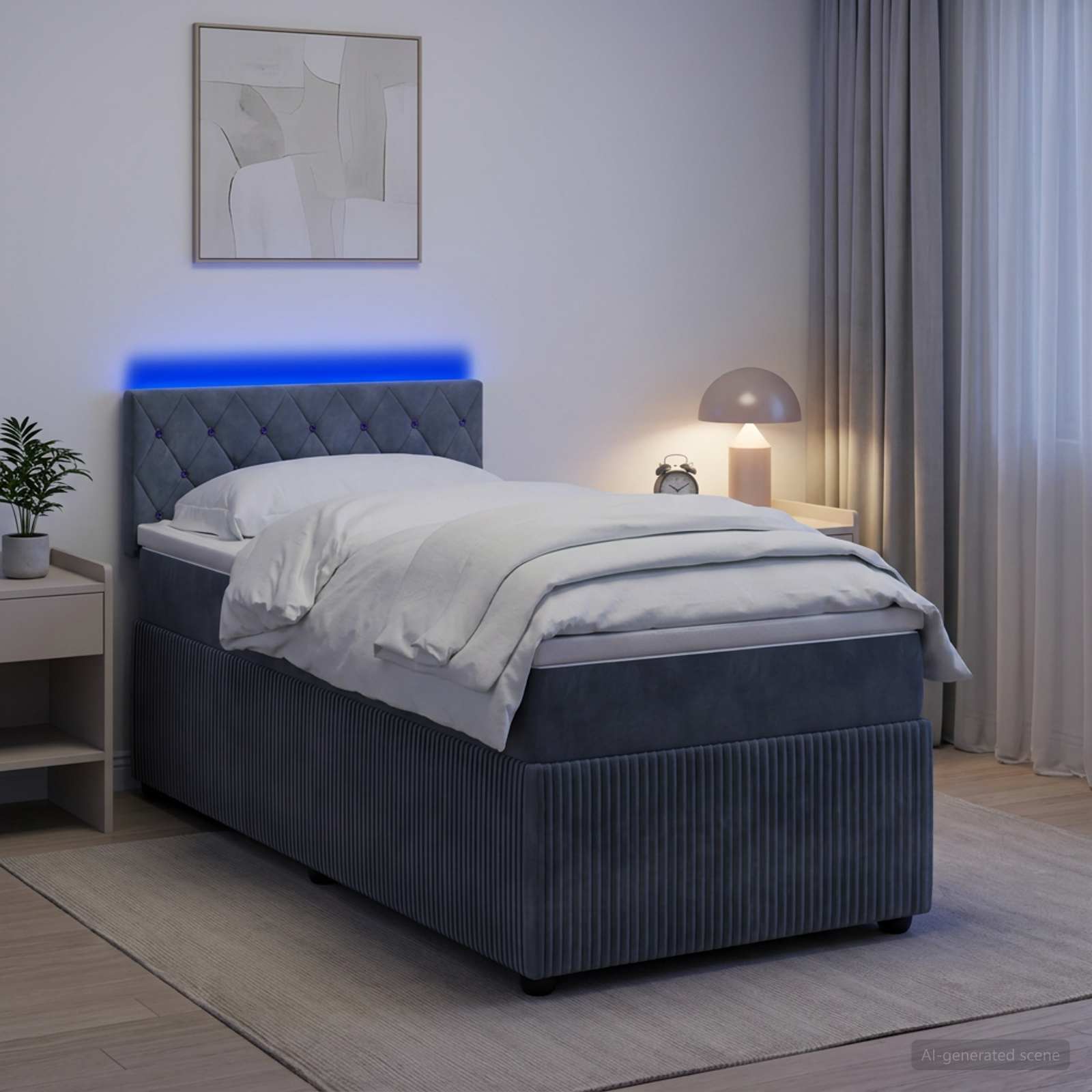 Boxspringbett mit Matratze Dunkelgrau 90 x 200 cm Samt