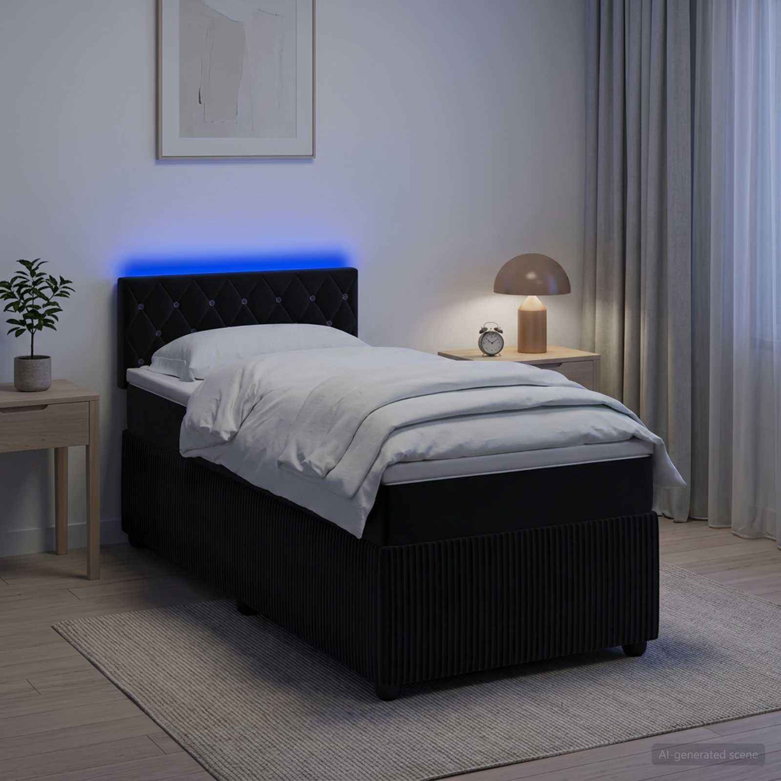 Boxspringbett mit Matratze Schwarz 100 x 200 cm Samt