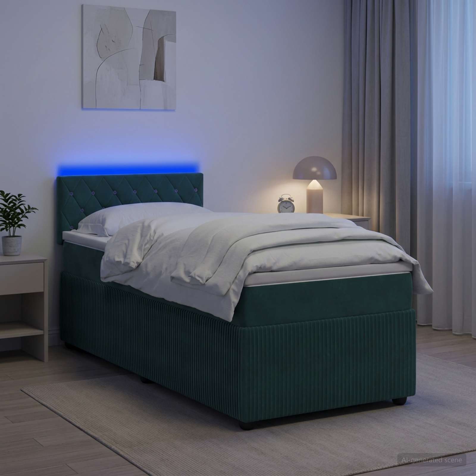 Boxspringbett mit Matratze Dunkelgrün 100 x 200 cm Samt