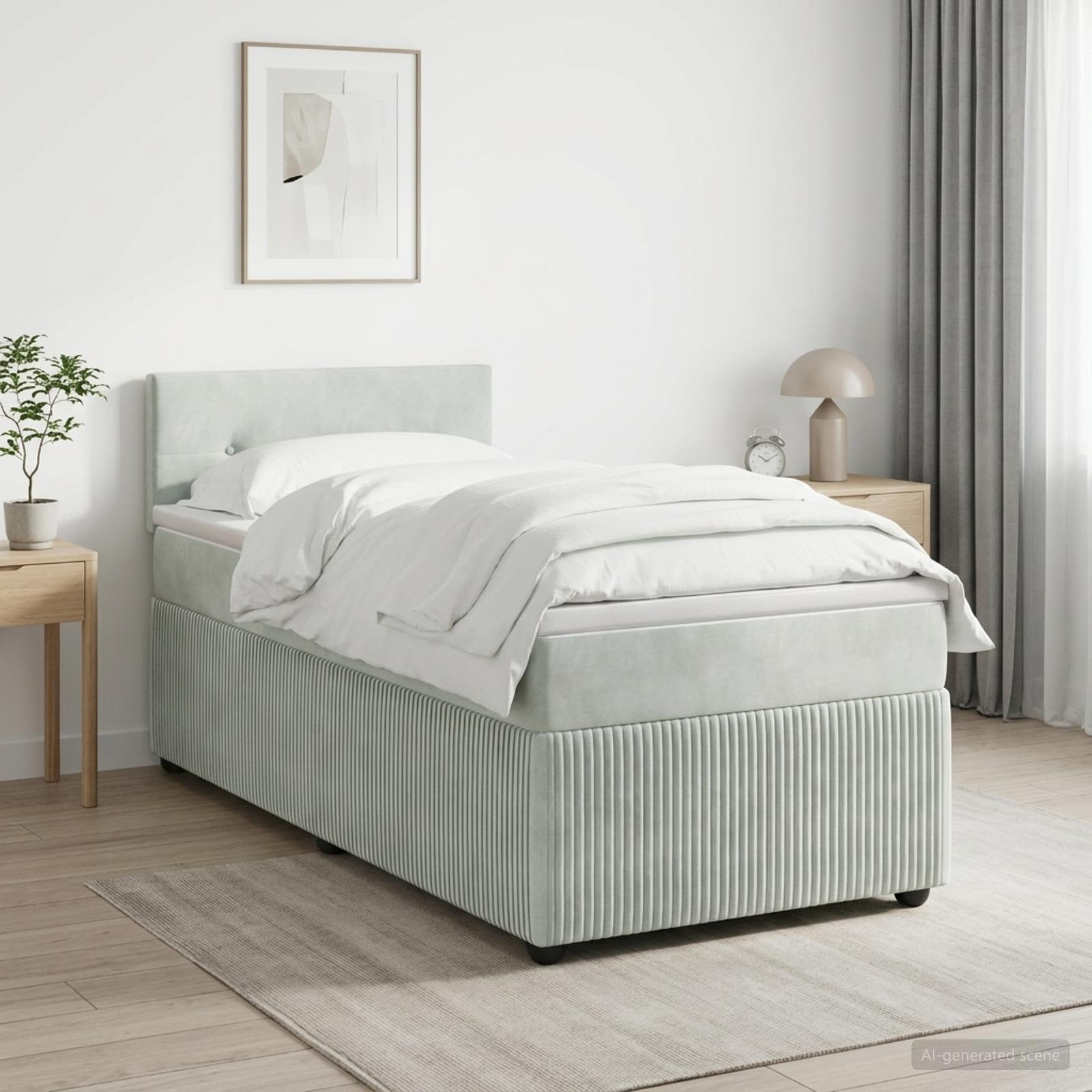 Boxspringbett mit Matratze Hellgrau 100 x 200 cm Samt