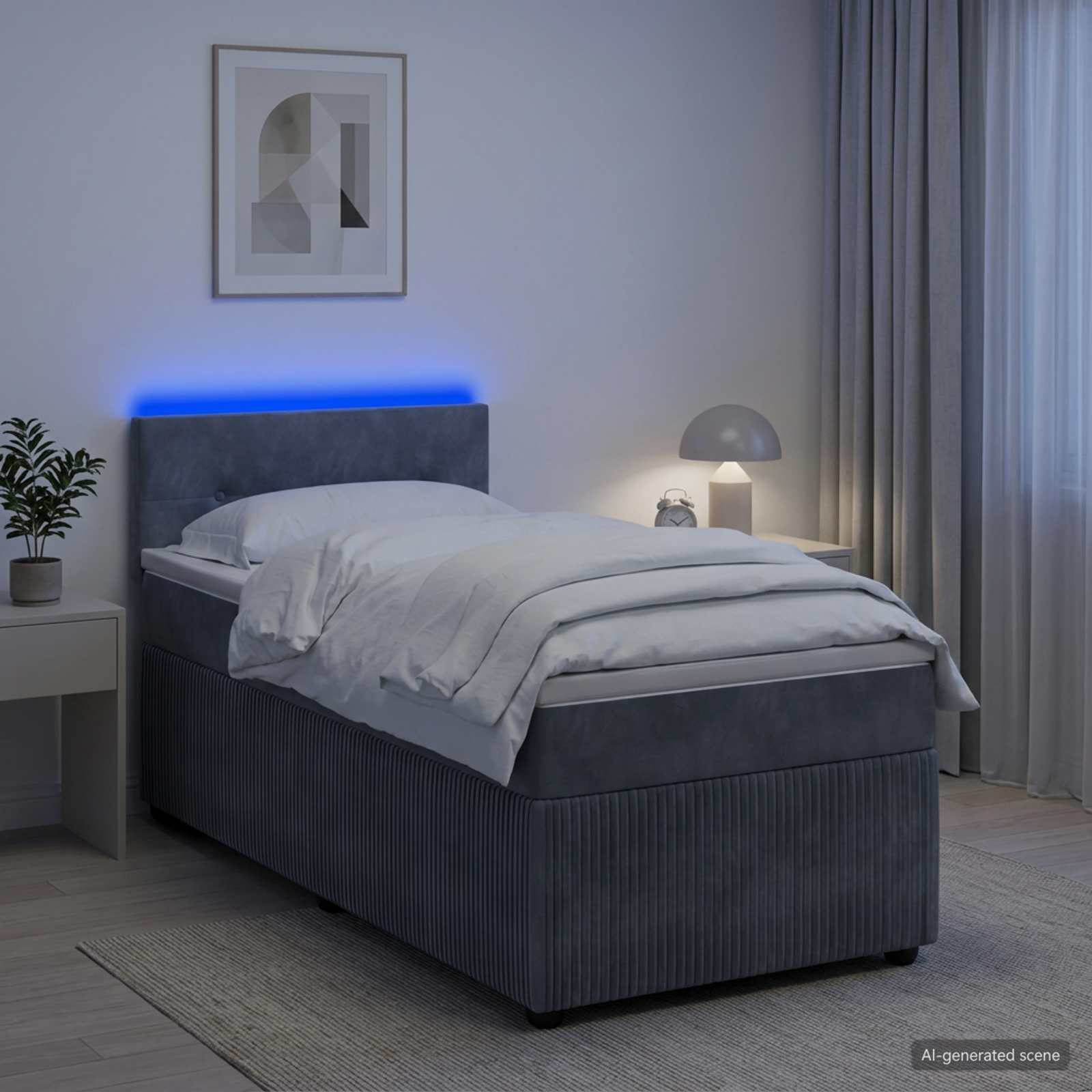Boxspringbett mit Matratze und LED Dunkelgrau 90 x 190 cm Samt