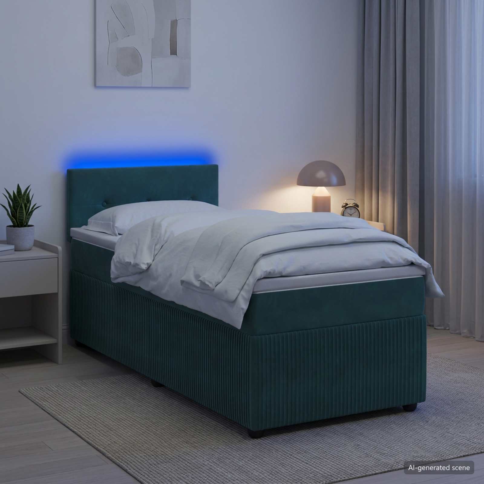 Boxspringbett mit Matratze Dunkelgrün 90 x 200 cm Samt