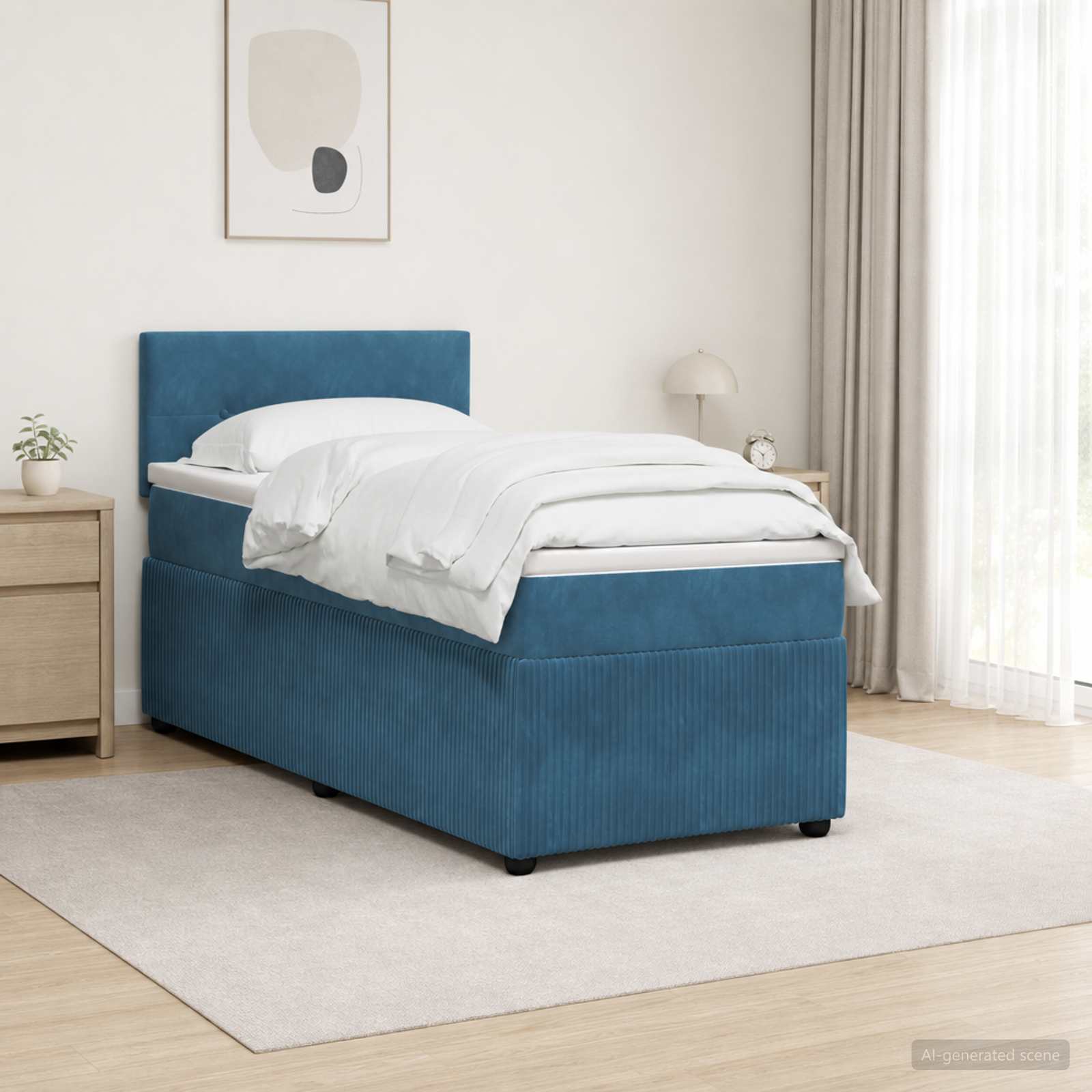 Boxspringbett mit Matratze mit Kopfteil Blau 90 x 200 cm Samt