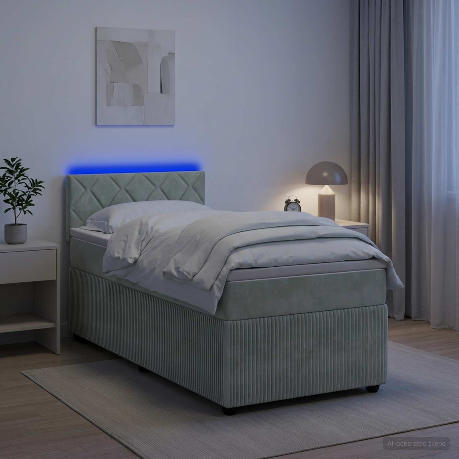 Boxspringbett mit Matratze Hellgrau 100 x 200 cm Samt