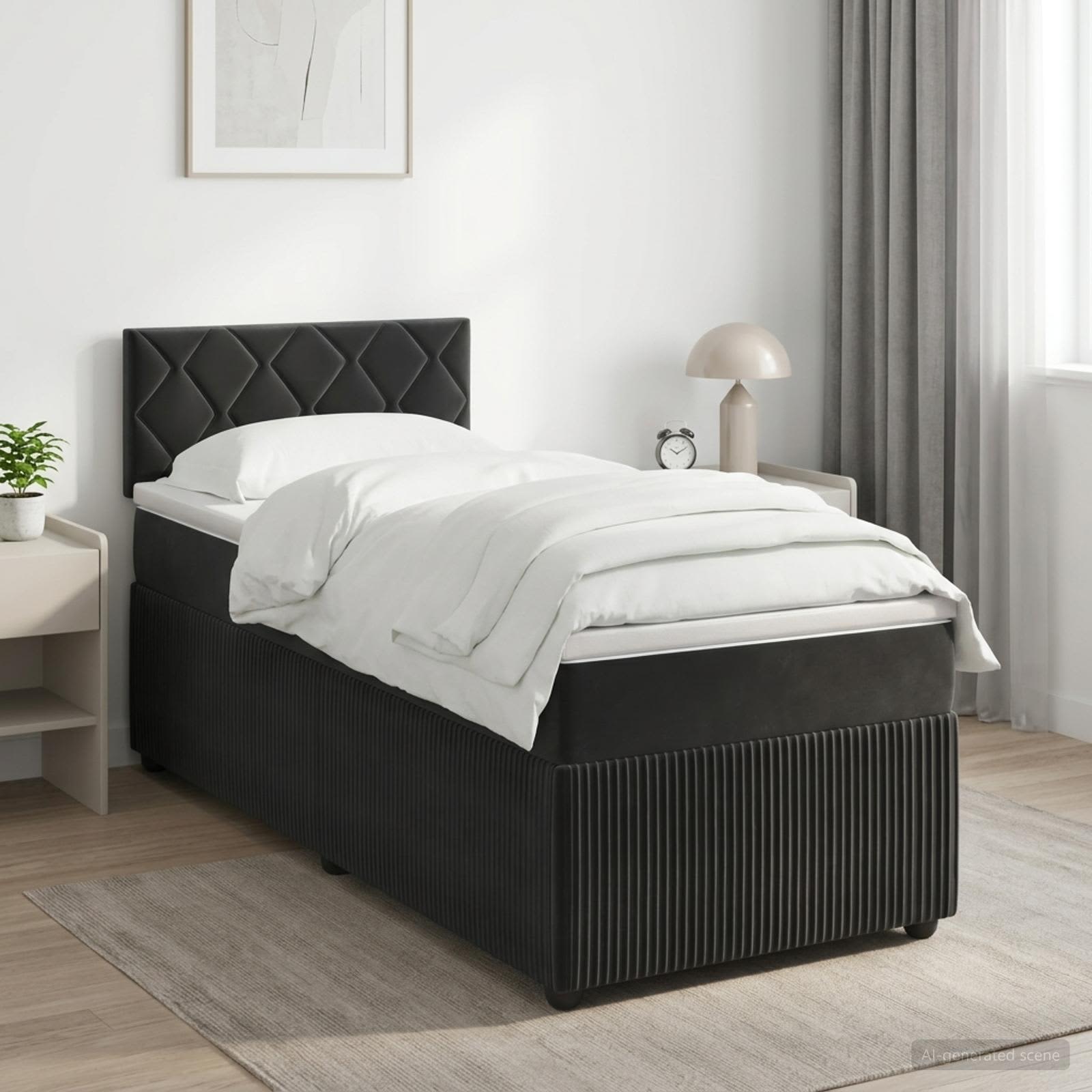 Boxspringbett mit Matratze Schwarz 100 x 200 cm Samt