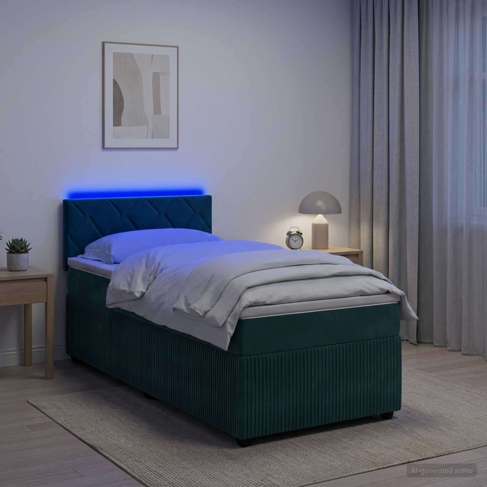 Boxspringbett mit Matratze Dunkelgrün 90 x 200 cm Samt