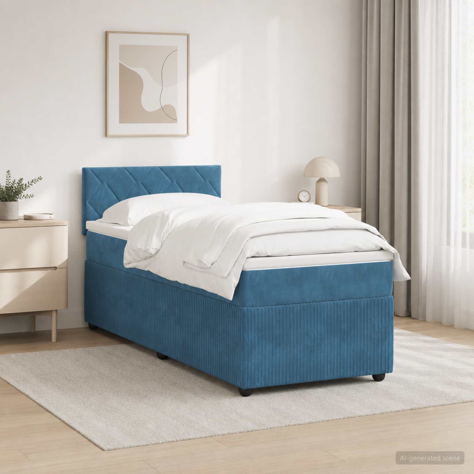 Boxspringbett mit Matratze mit Kopfteil Blau 90 x 200 cm Samt
