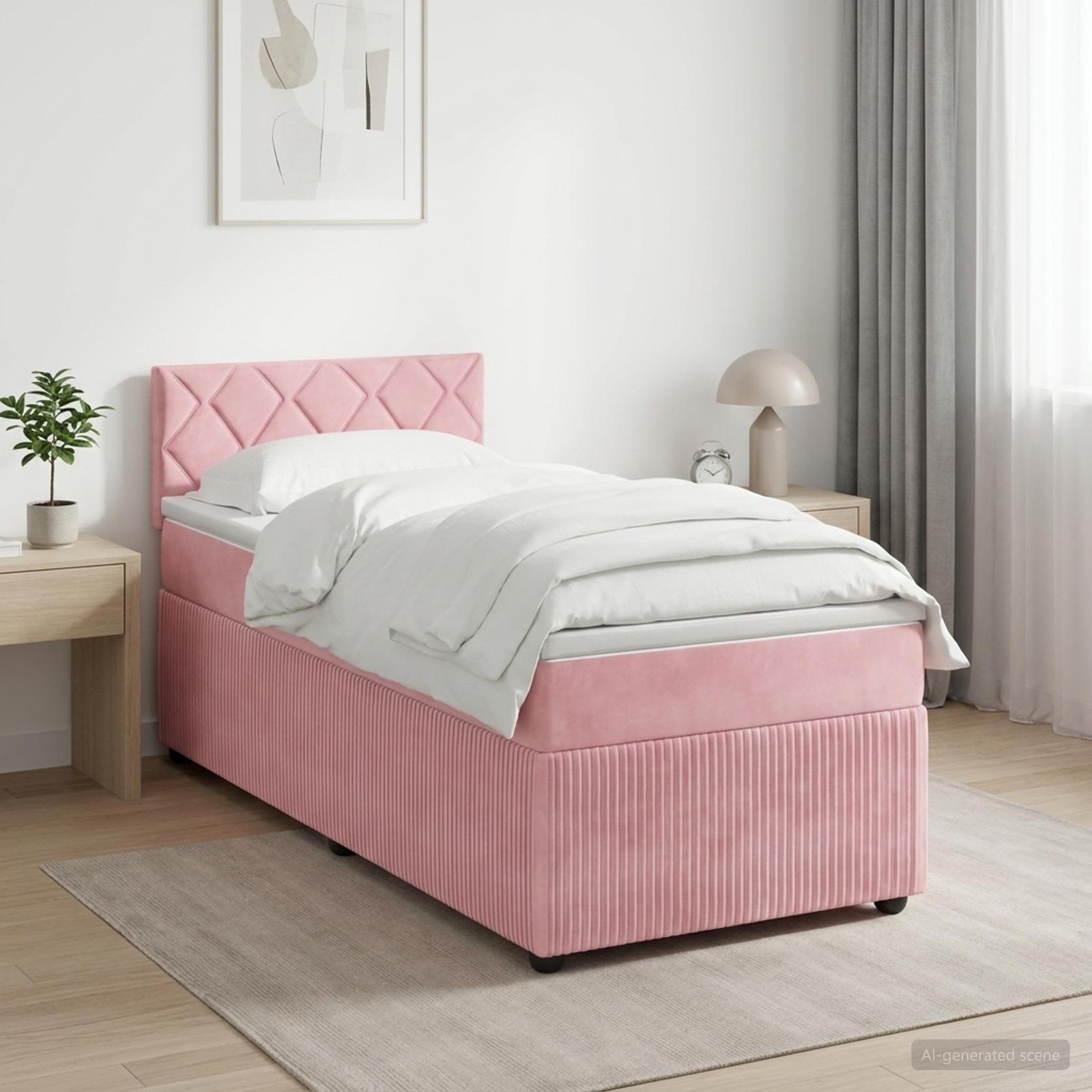 Boxspringbett mit Matratze mit Kopfteil Rosa 90 x 190 cm Samt