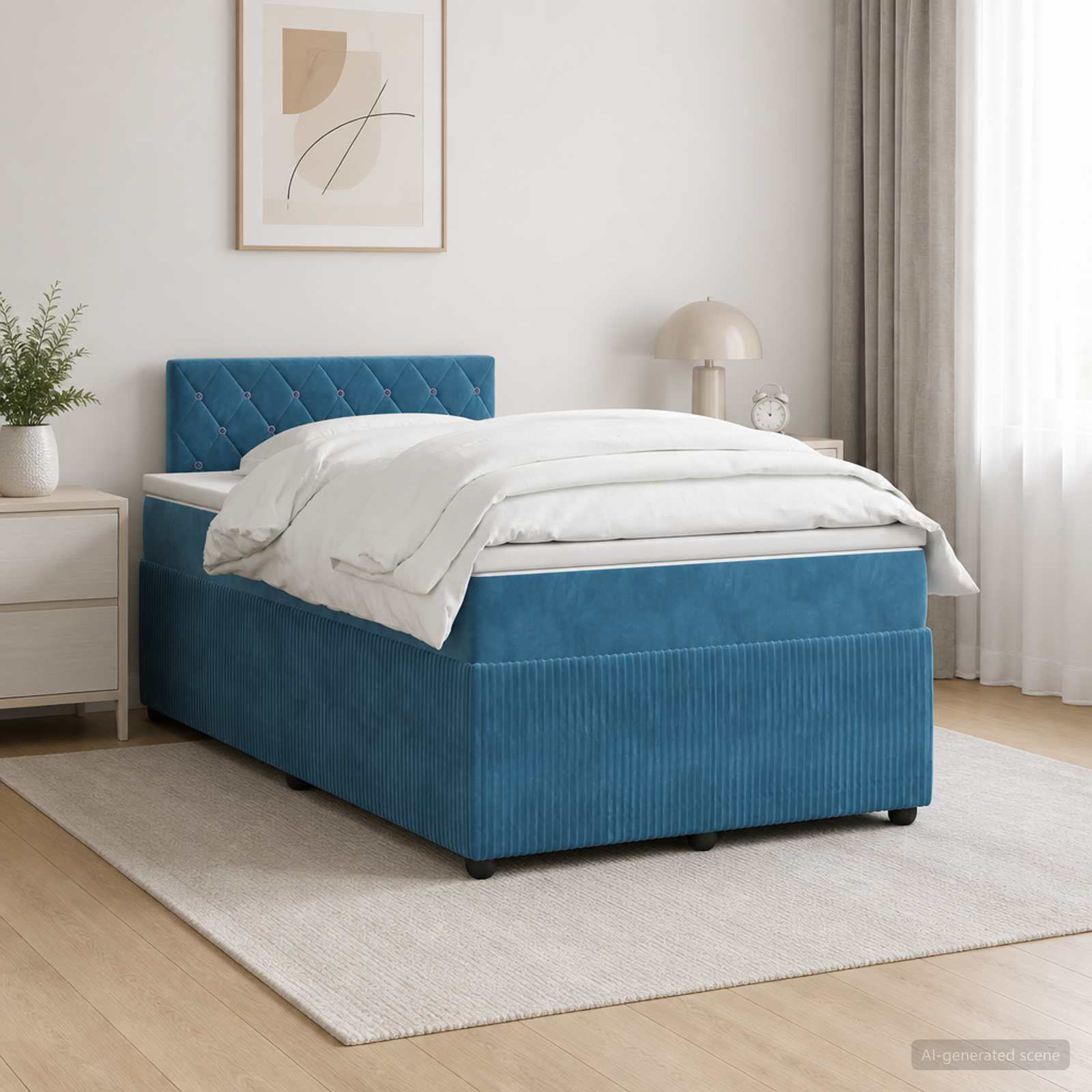 Boxspringbett mit Matratze mit Kopfteil Blau 120 x 190 cm Samt