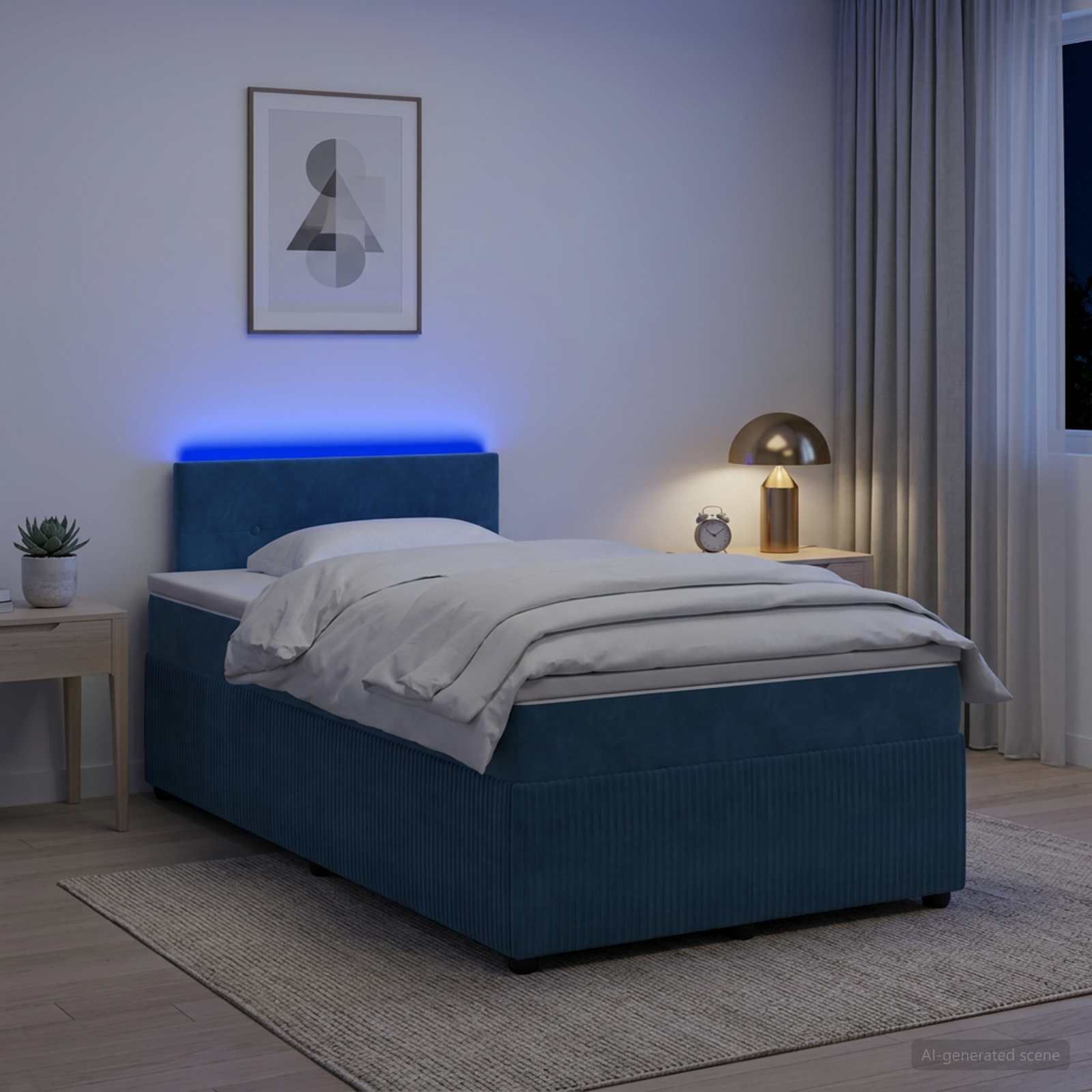 Boxspringbett mit Matratze mit Kopfteil Blau 120 x 200 cm Samt