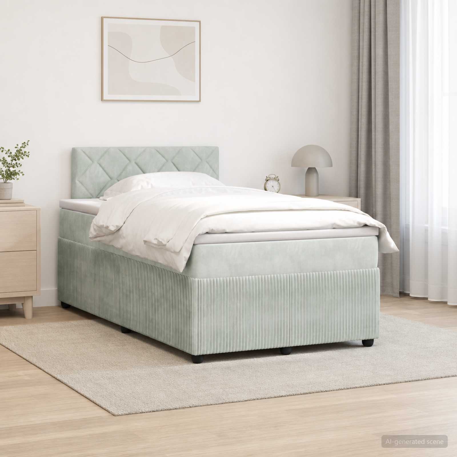 Boxspringbett mit Matratze Hellgrau 120 x 190 cm Samt