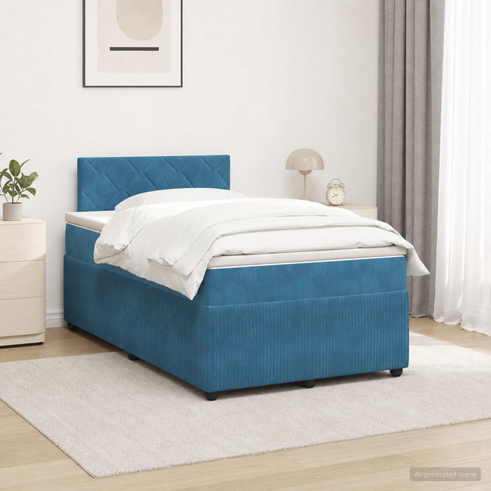 Boxspringbett mit Matratze mit Kopfteil Blau 120 x 200 cm Samt