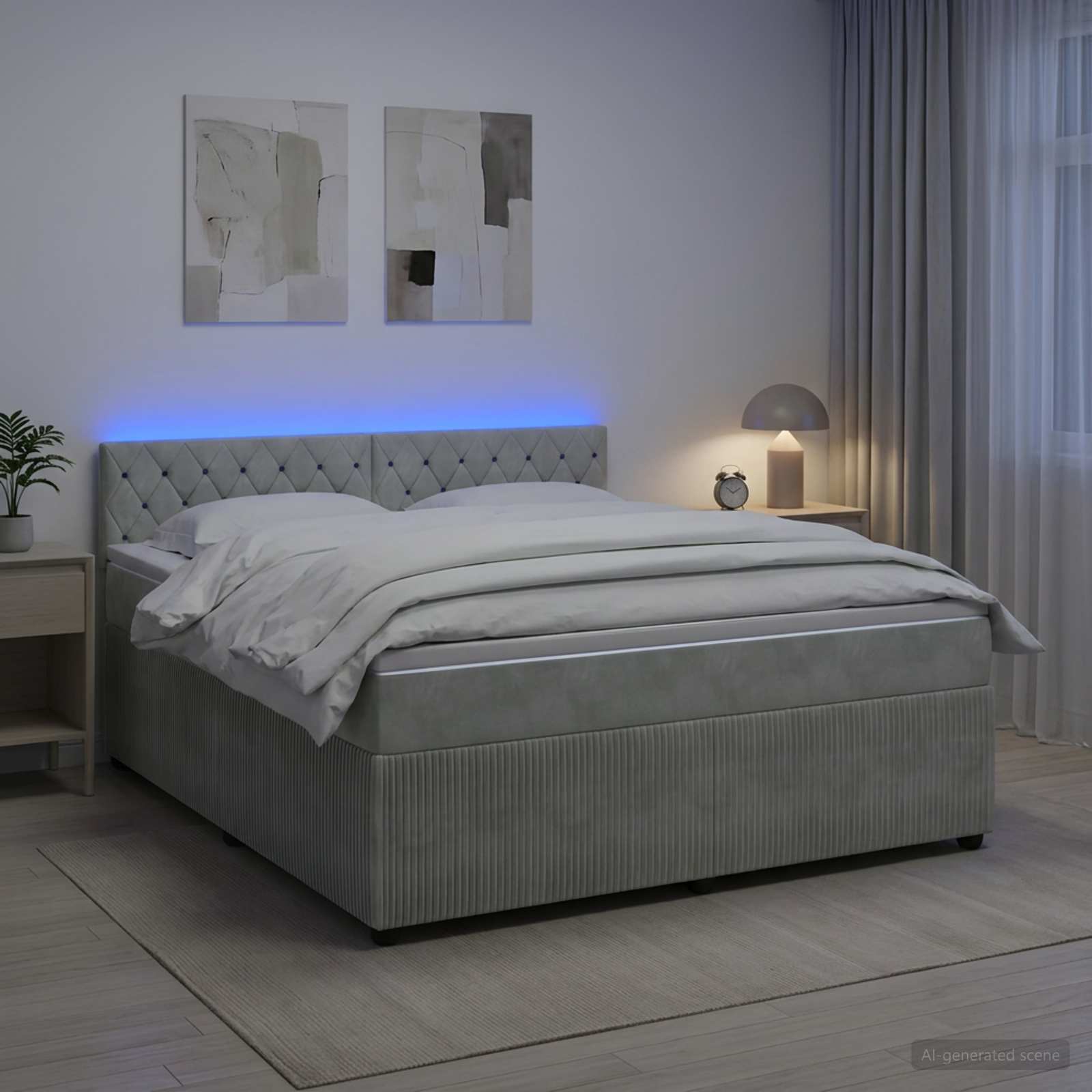 Boxspringbett mit Matratze Hellgrau 140 x 190 cm Samt