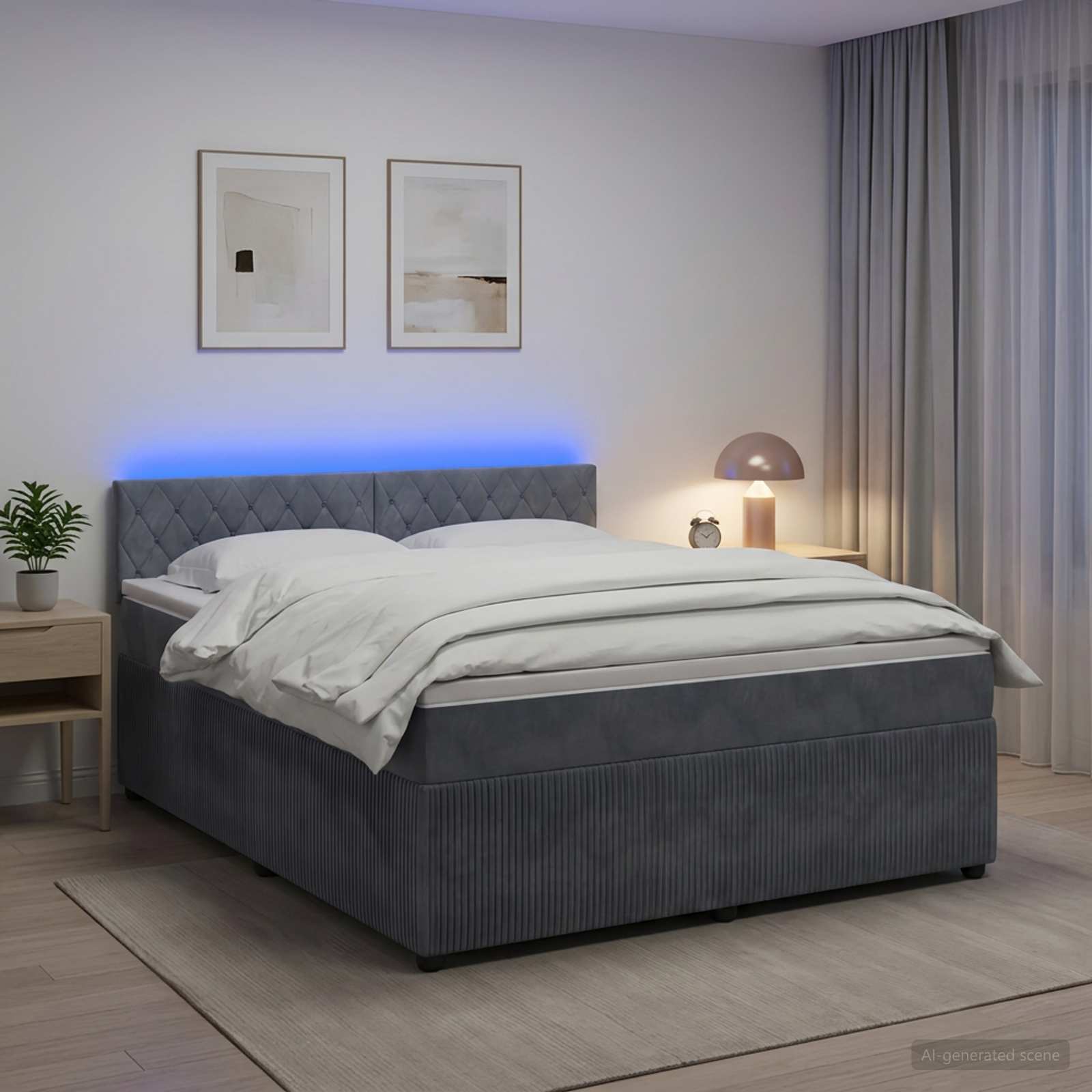 Boxspringbett mit Matratze Dunkelgrau 160 x 200 cm Samt