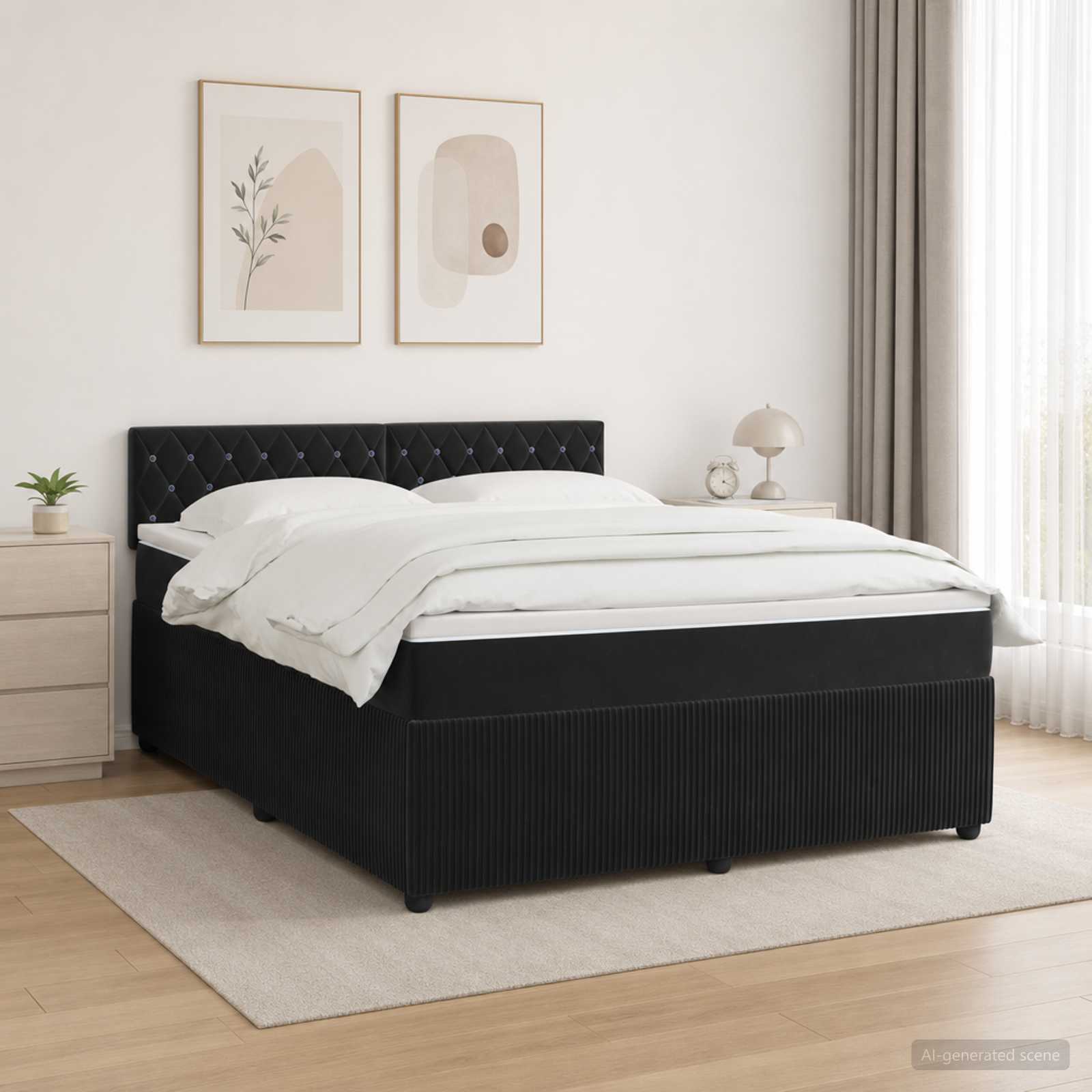 Boxspringbett mit Matratze Schwarz 140 x 190 cm Samt