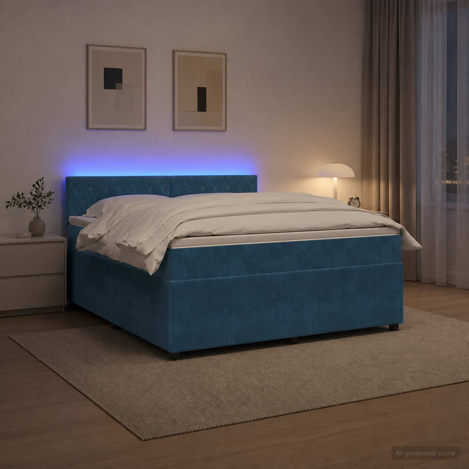 Boxspringbett mit Matratze mit Kopfteil Blau 160 x 200 cm Samt