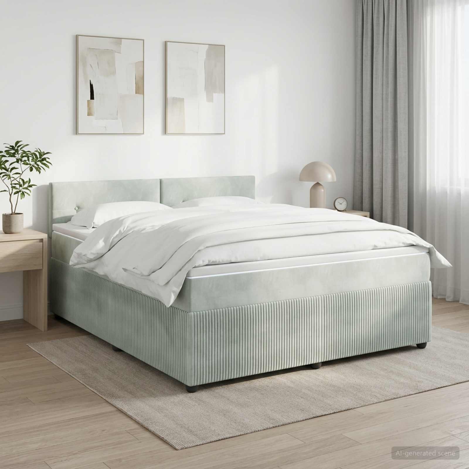 Boxspringbett mit Matratze Hellgrau 160 x 200 cm Samt