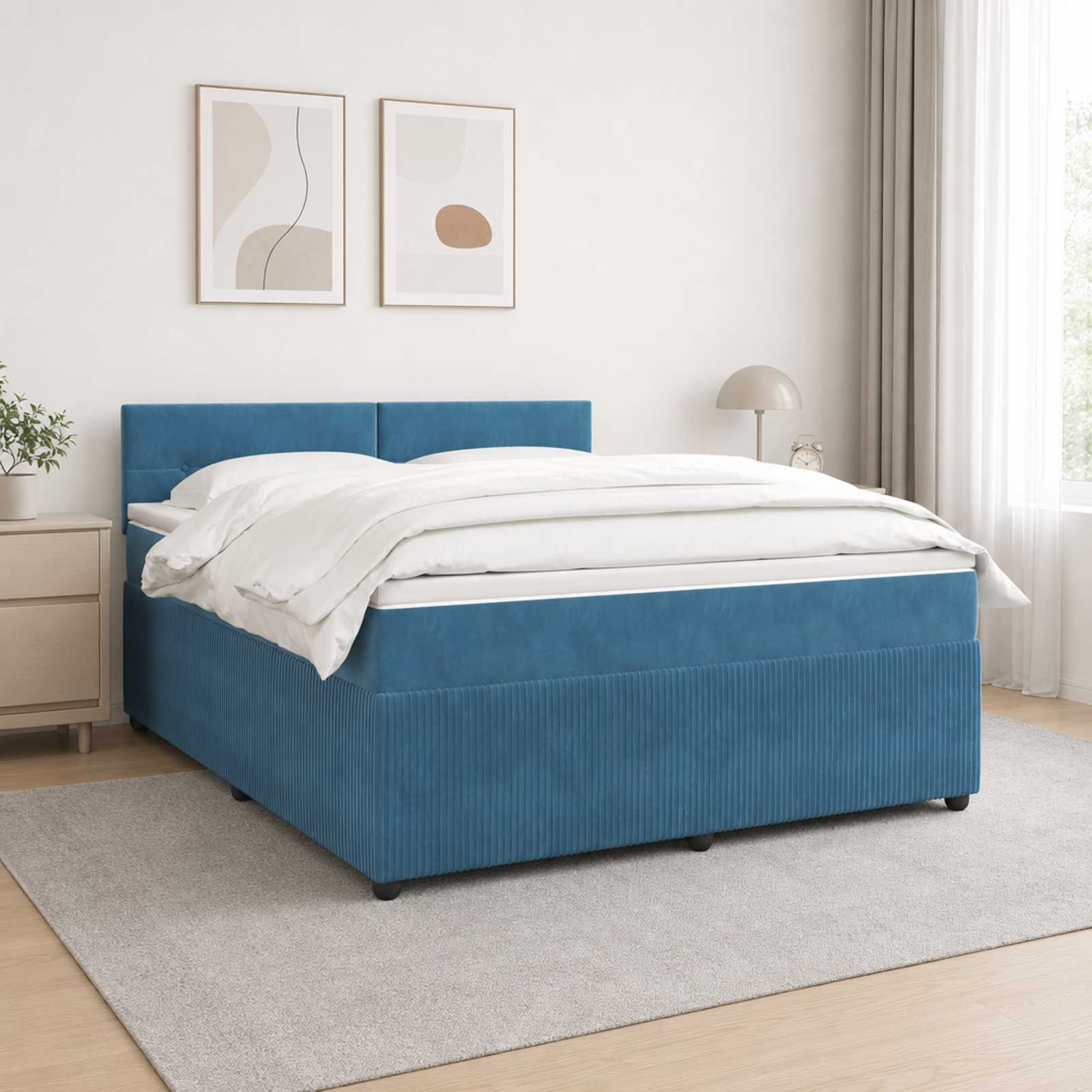 Boxspringbett mit Matratze mit Kopfteil Blau 160 x 200 cm Samt