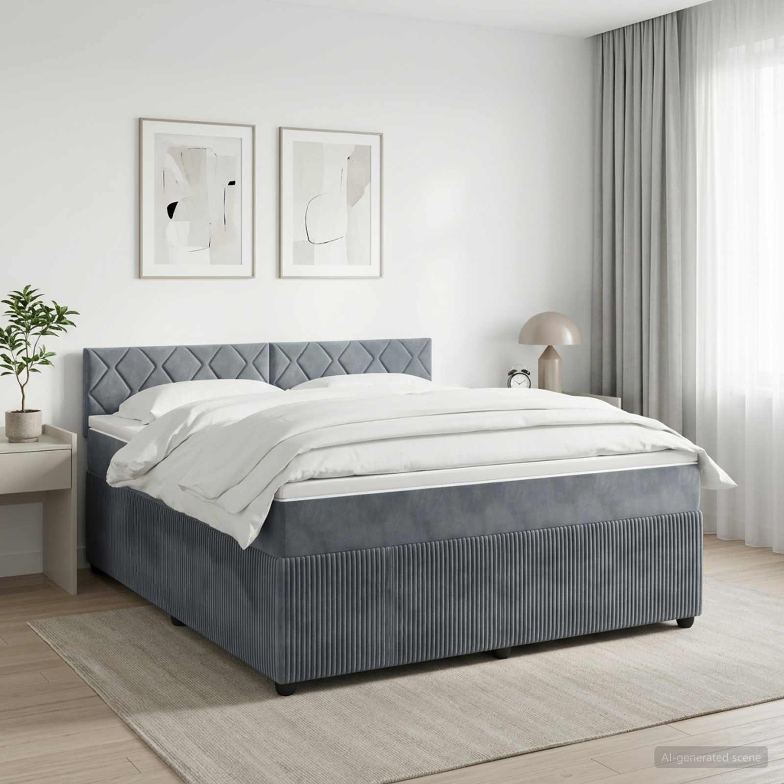 Boxspringbett mit Matratze Dunkelgrau 140 x 190 cm Samt