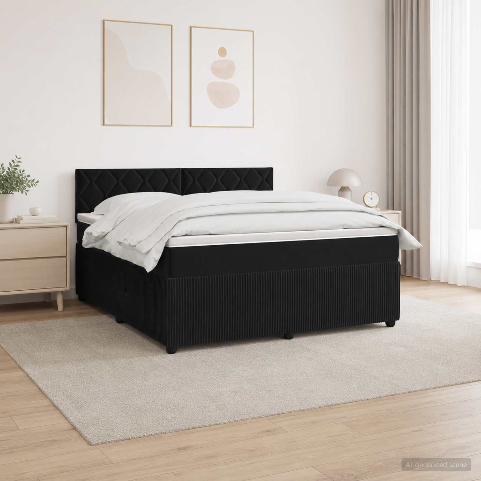 Boxspringbett mit Matratze Schwarz 140 x 190 cm Samt