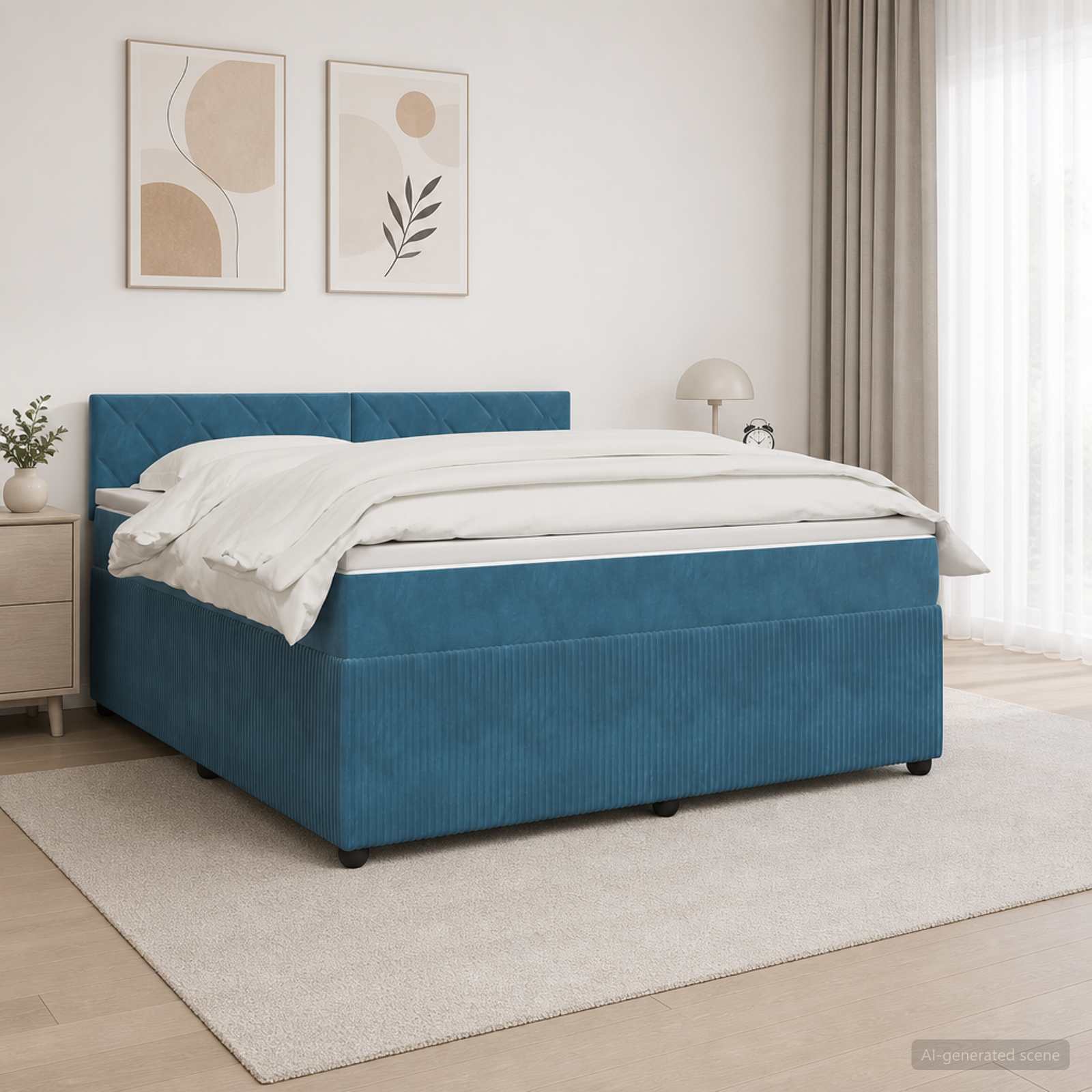 Boxspringbett mit Matratze mit Kopfteil Blau 160 x 200 cm Samt
