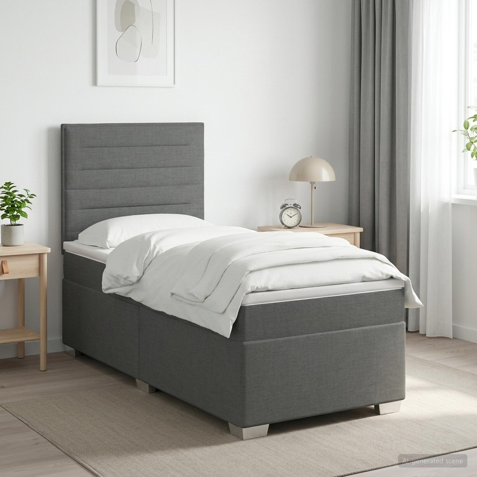 Boxspringbett mit Matratze Dunkelgrau 100 x 200 cm Stoff