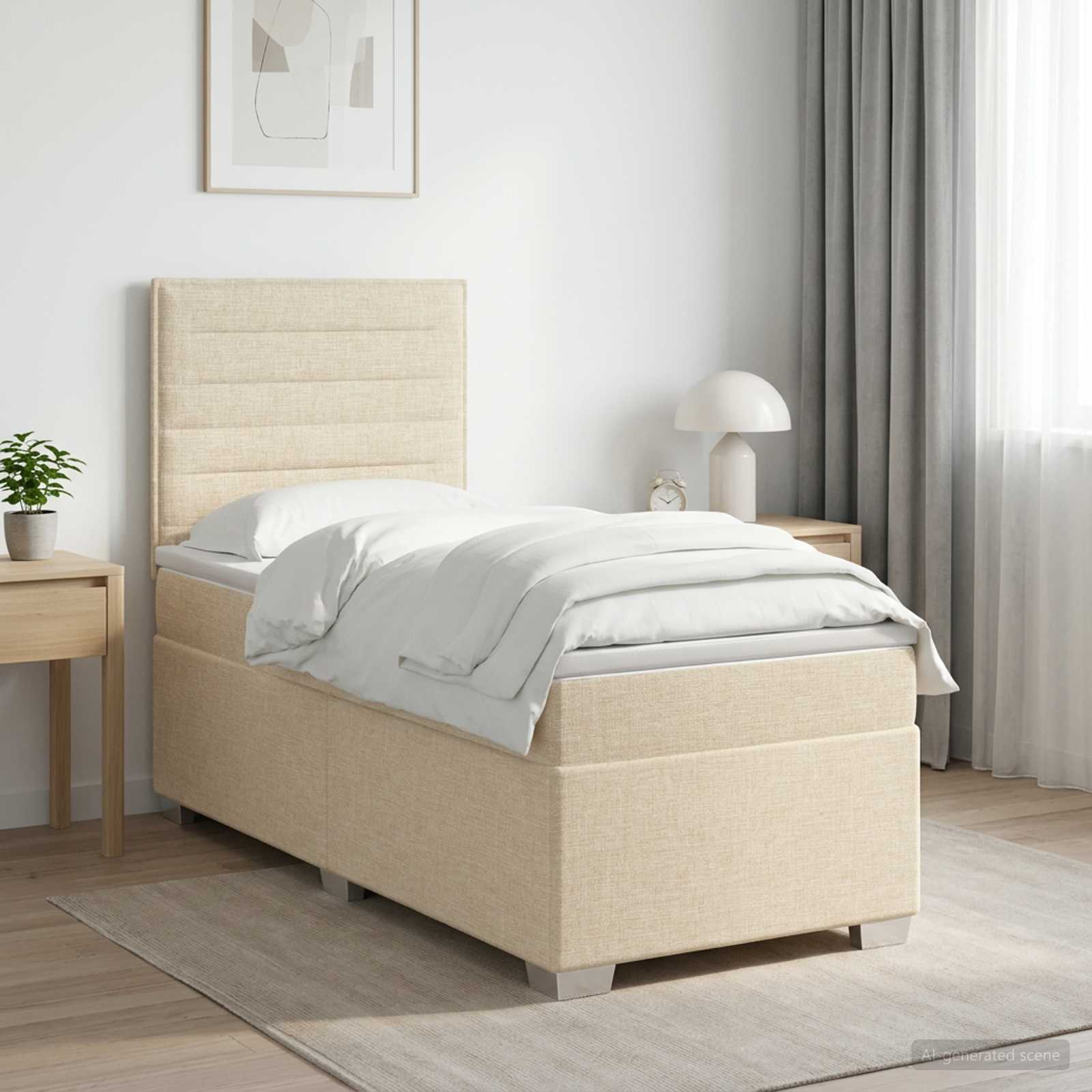 Boxspringbett mit Matratze Creme 100 x 200 cm Stoff