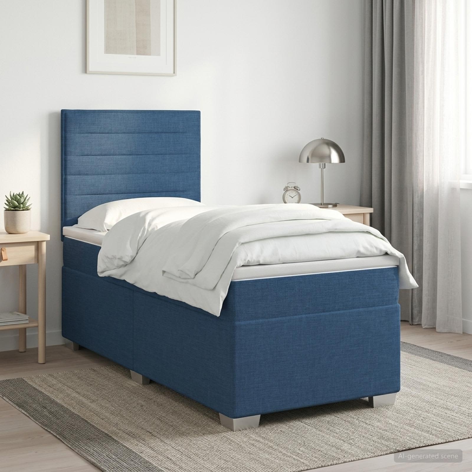 Boxspringbett mit Matratze mit Kopfteil Blau 90 x 200 cm Stoff