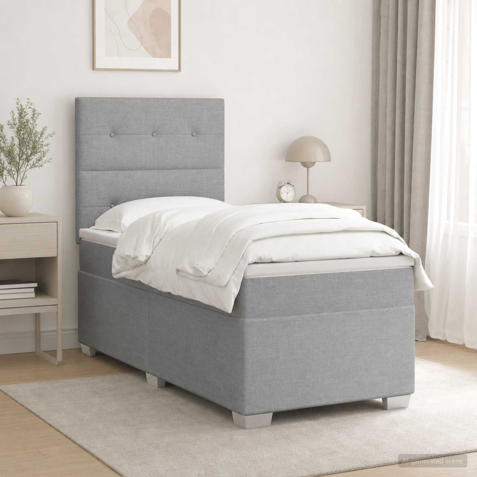 Boxspringbett mit Matratze Hellgrau 90 x 190 cm Stoff