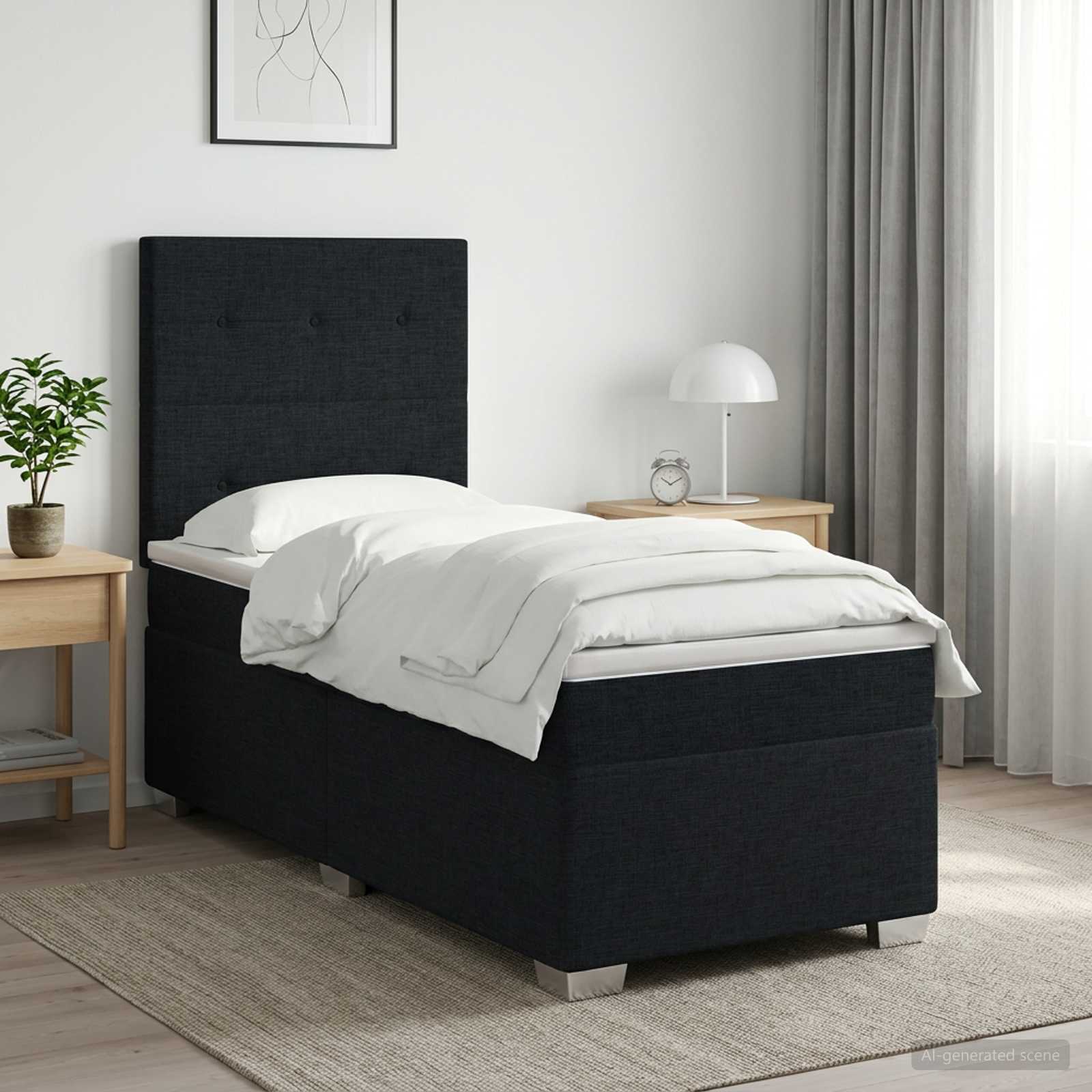 Boxspringbett mit Matratze Schwarz 90 x 190 cm Stoff
