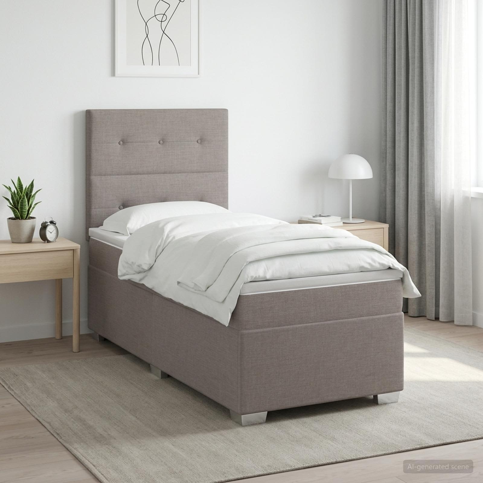 Boxspringbett mit Matratze mit Kopfteil Taupe 90 x 190 cm Stoff